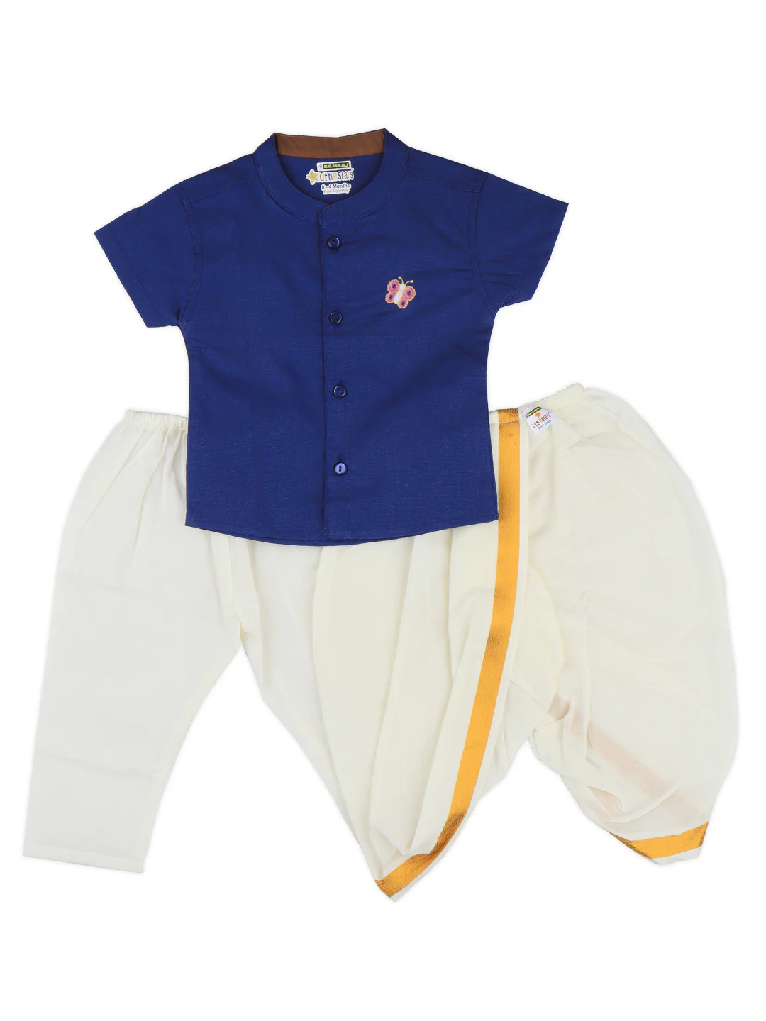 Born Baby Shirt with Pant and Panchakacham Set Dark Blue G6 - Image 6