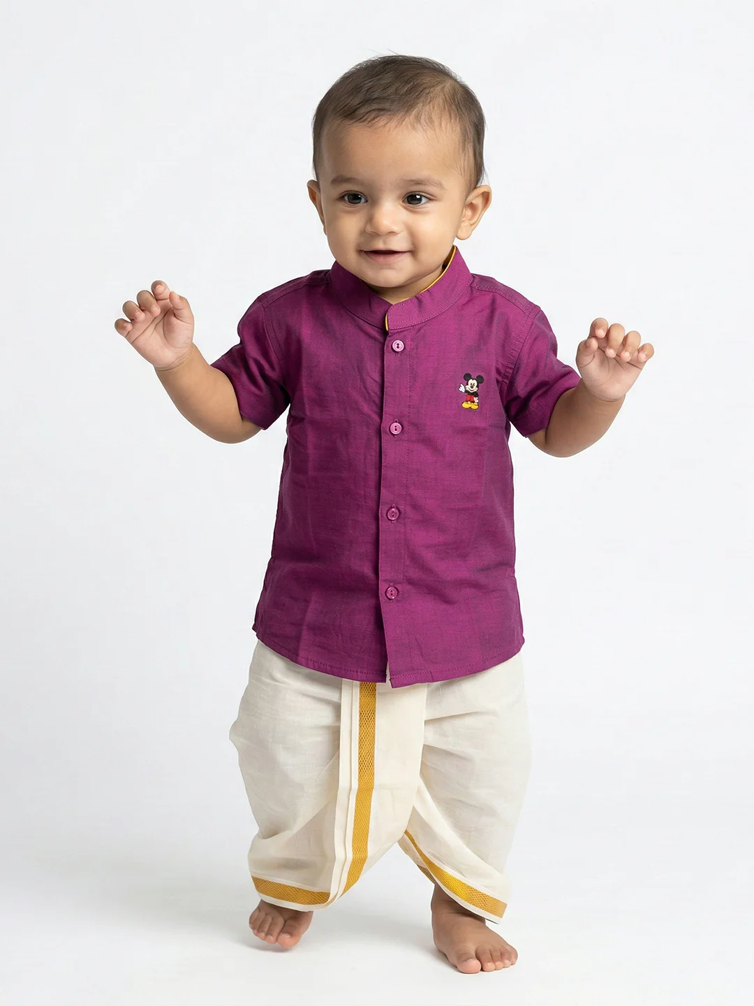 Born Baby Shirt with Pant and Panchakacham Set Purple G56 - Image 2