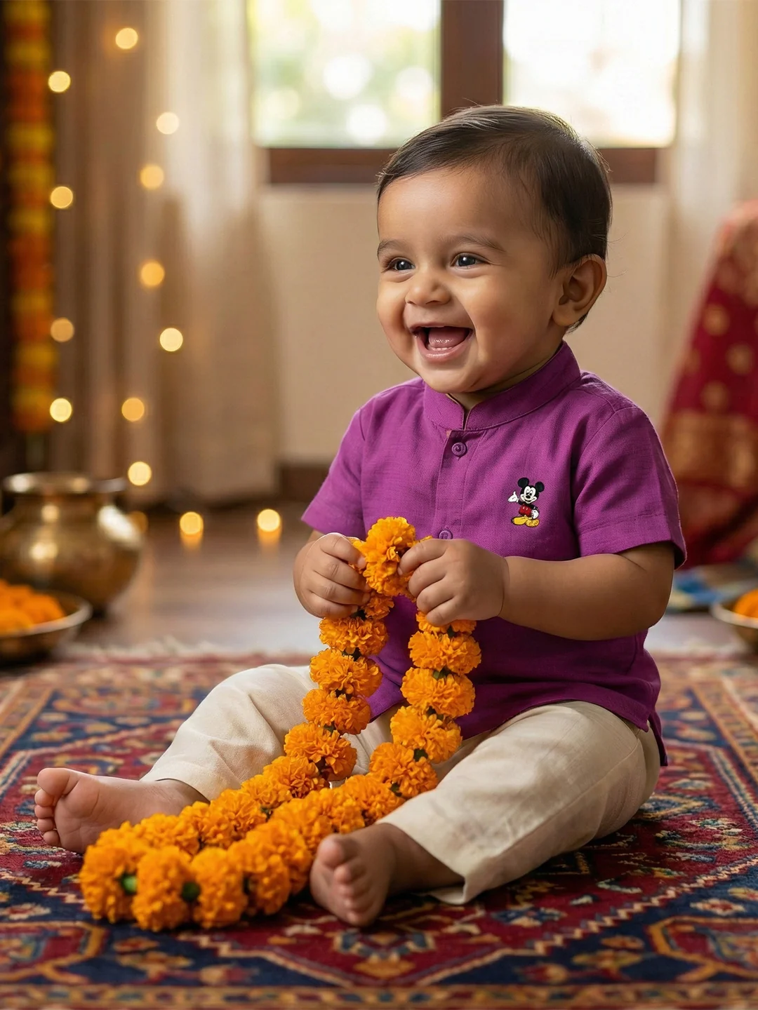 Born Baby Shirt with Pant and Panchakacham Set Purple G56 - Image 3