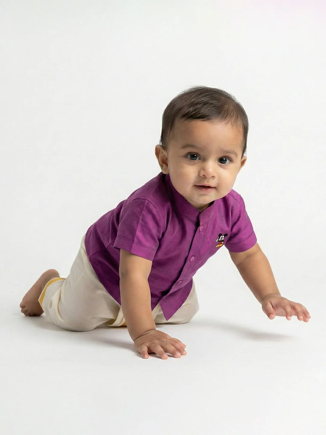 Born Baby Shirt with Pant and Panchakacham Set Purple G56 - Image 4