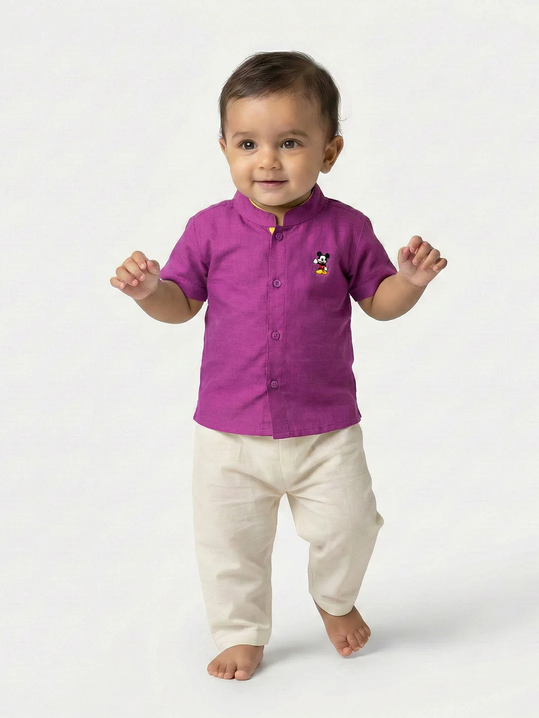Born Baby Shirt with Pant and Panchakacham Set Purple G56 - Image 5
