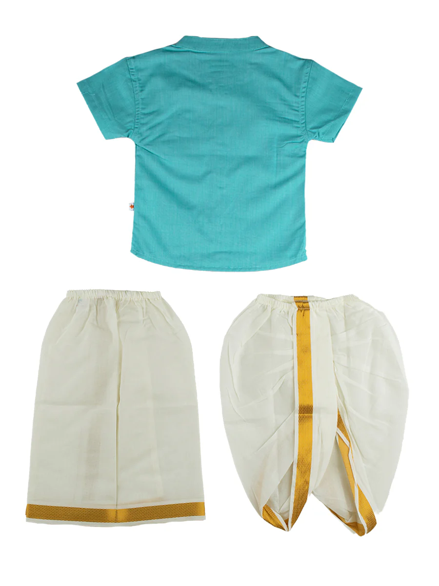 Born Baby Shirt Pant and Panchakacham Set Sky Blue - Image 2