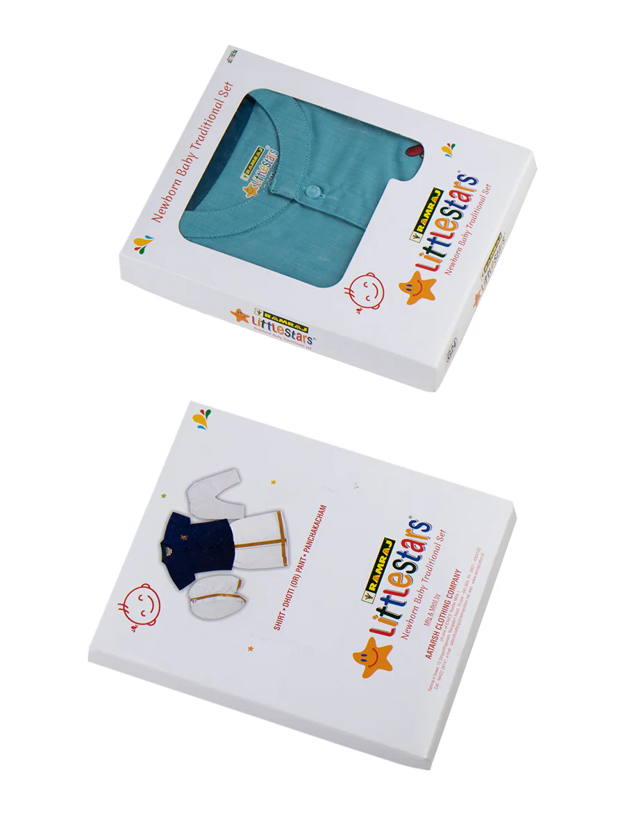 Born Baby Shirt Pant and Panchakacham Set Sky Blue - Image 3