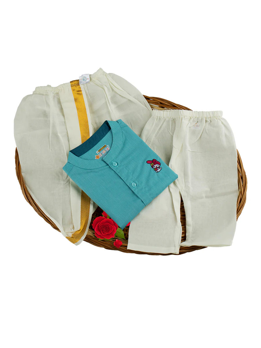 Born Baby Shirt Pant and Panchakacham Set Sky Blue - Image 4