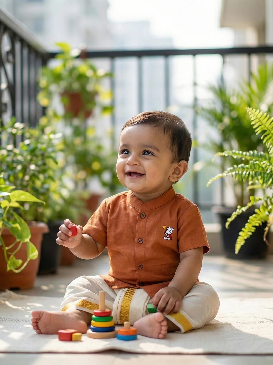 Born Baby Shirt Dhoti and Panchakacham Set Brown - Image 2