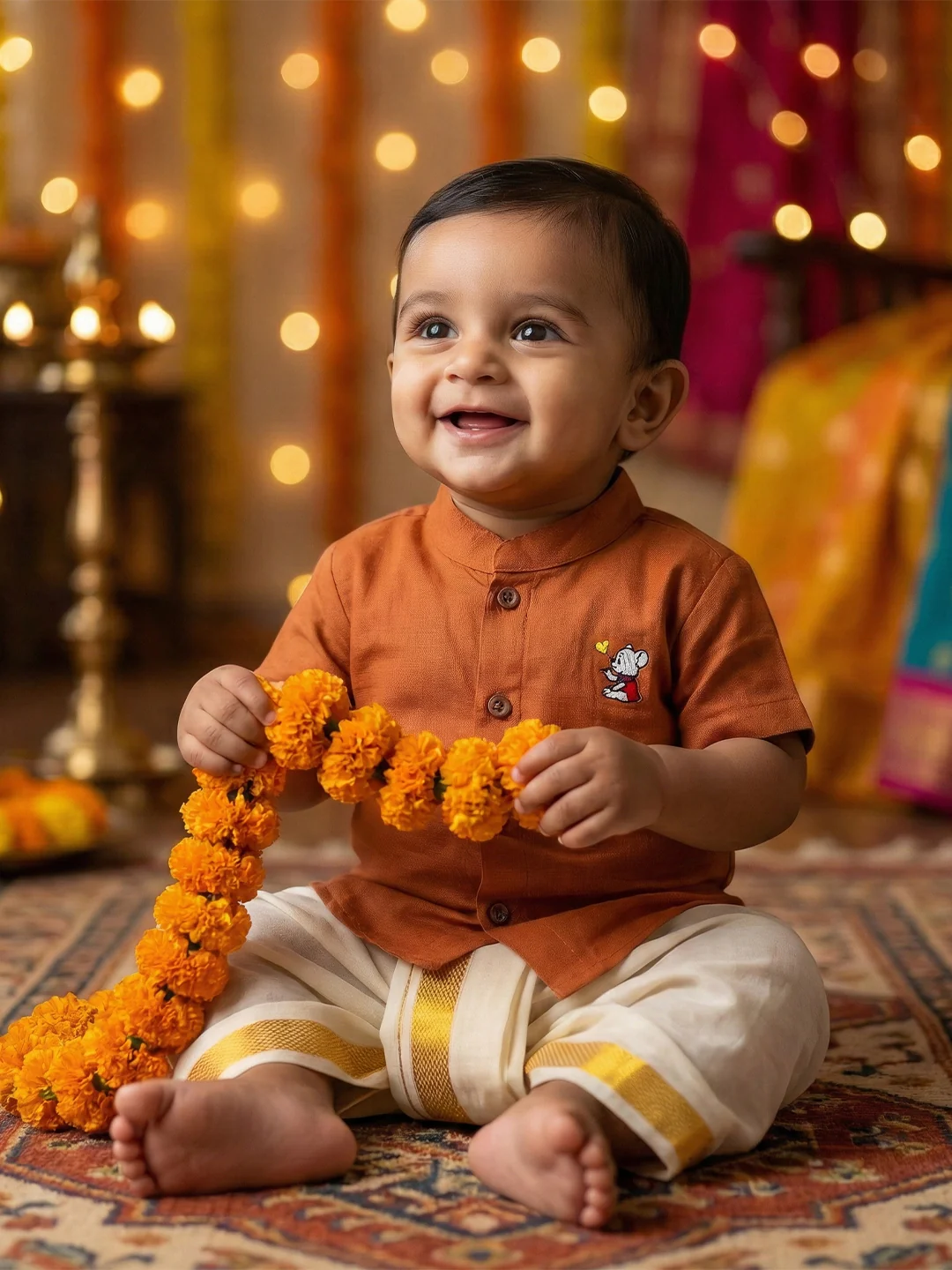 Born Baby Shirt Dhoti and Panchakacham Set Brown - Image 5