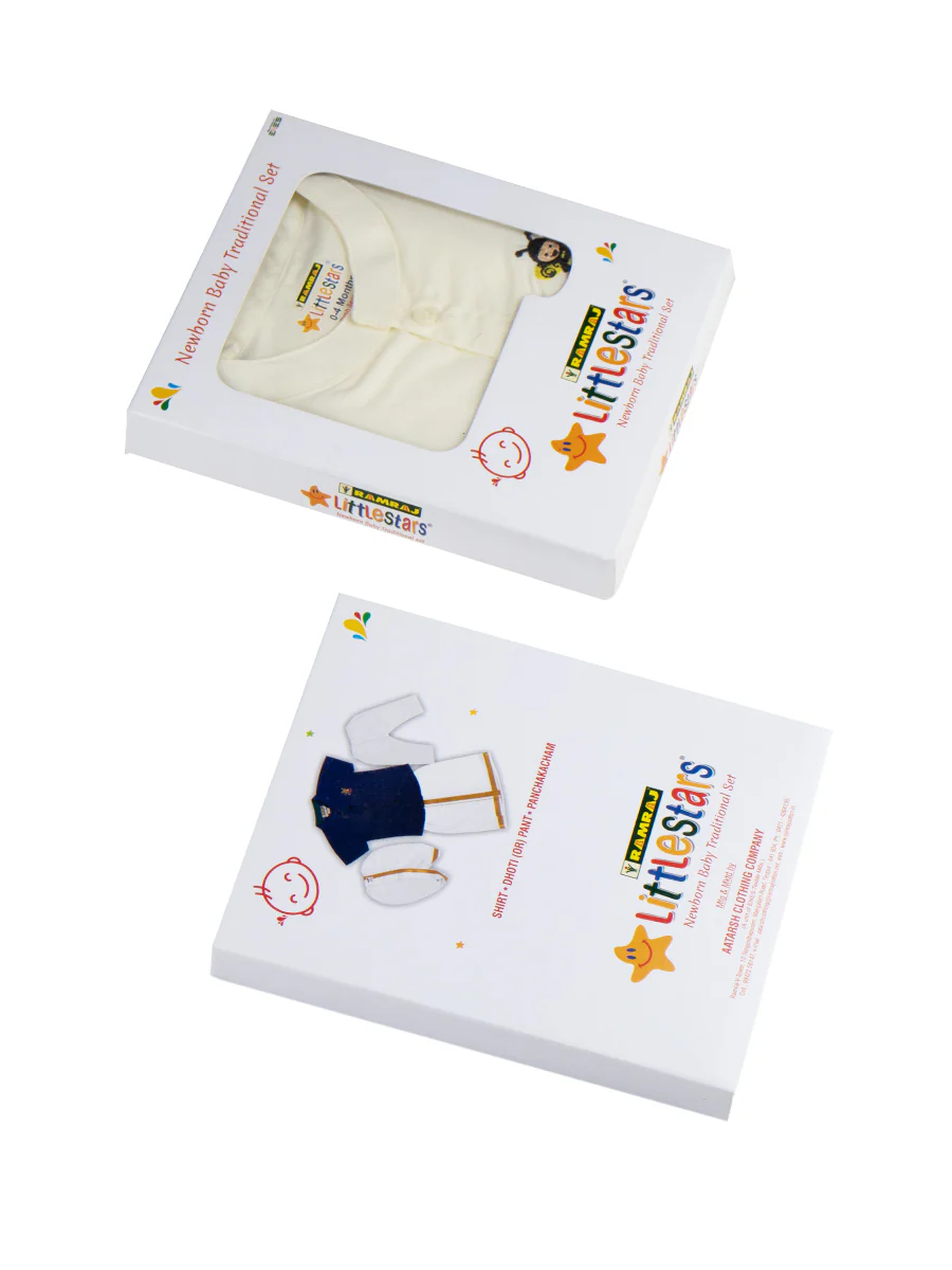 Born Baby Soft Silk Shirt Pant and Panchakacham Set Cream - Image 4