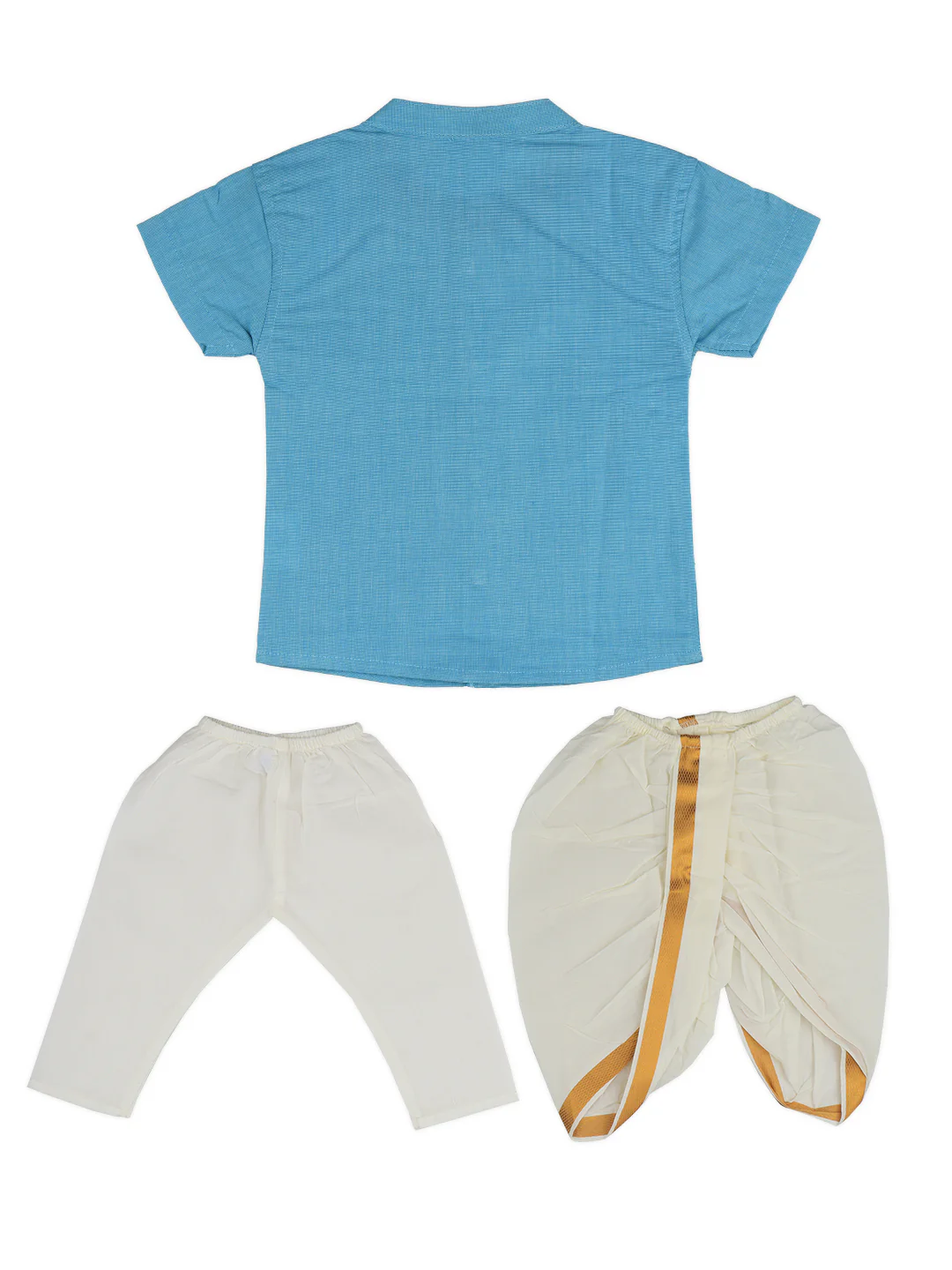 Newborn Baby Blue Shirt with Pant and Panchakacham Set G24 - Image 6