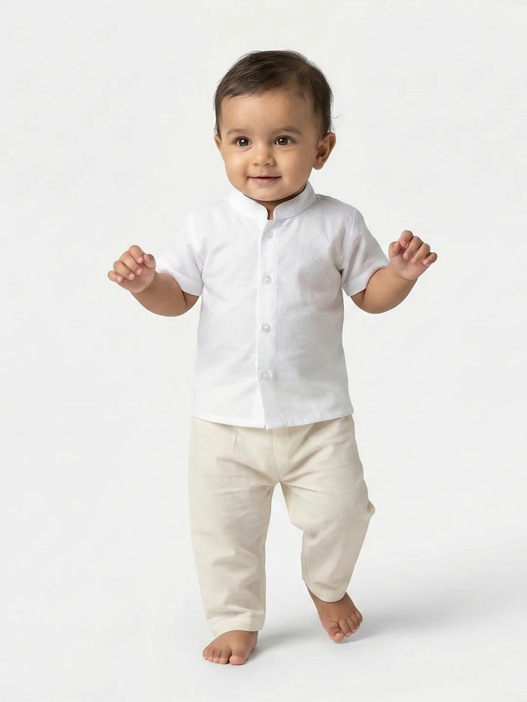 Born Baby Shirt with Pant and Panchakacham Set White - Image 2