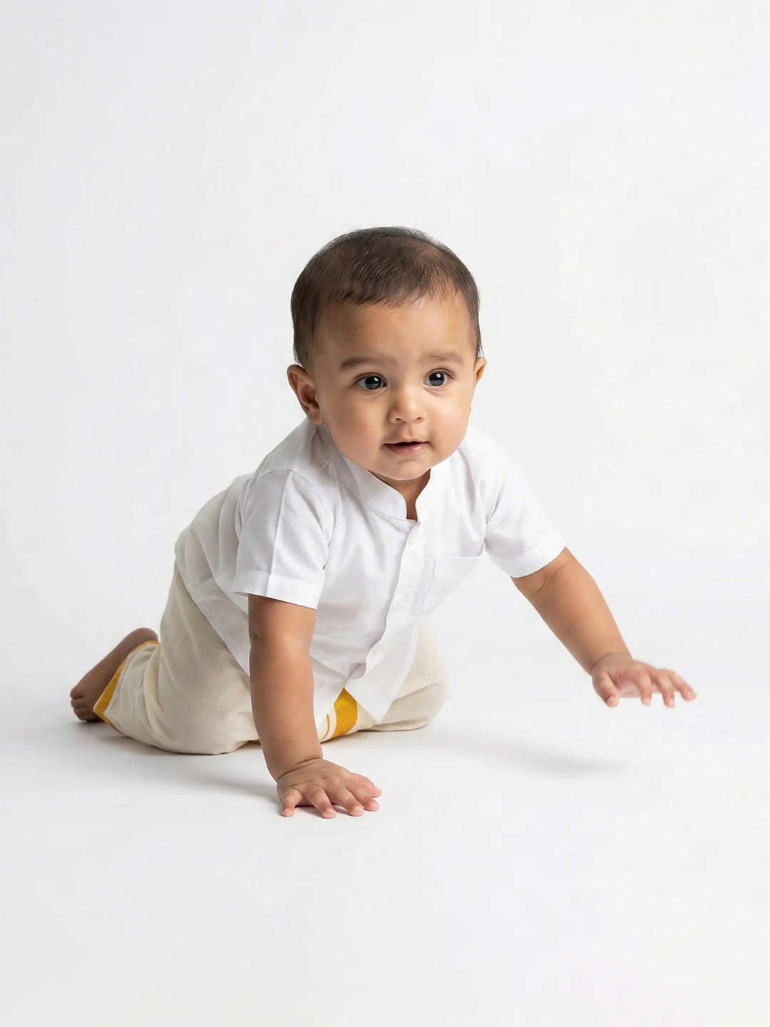 Born Baby Shirt with Pant and Panchakacham Set White - Image 4