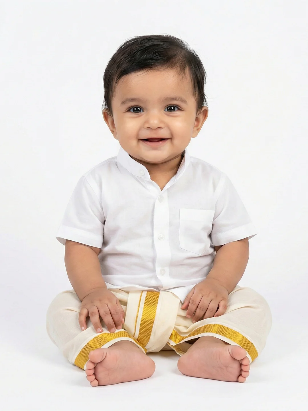 Born Baby Shirt with Pant and Panchakacham Set White - Image 6