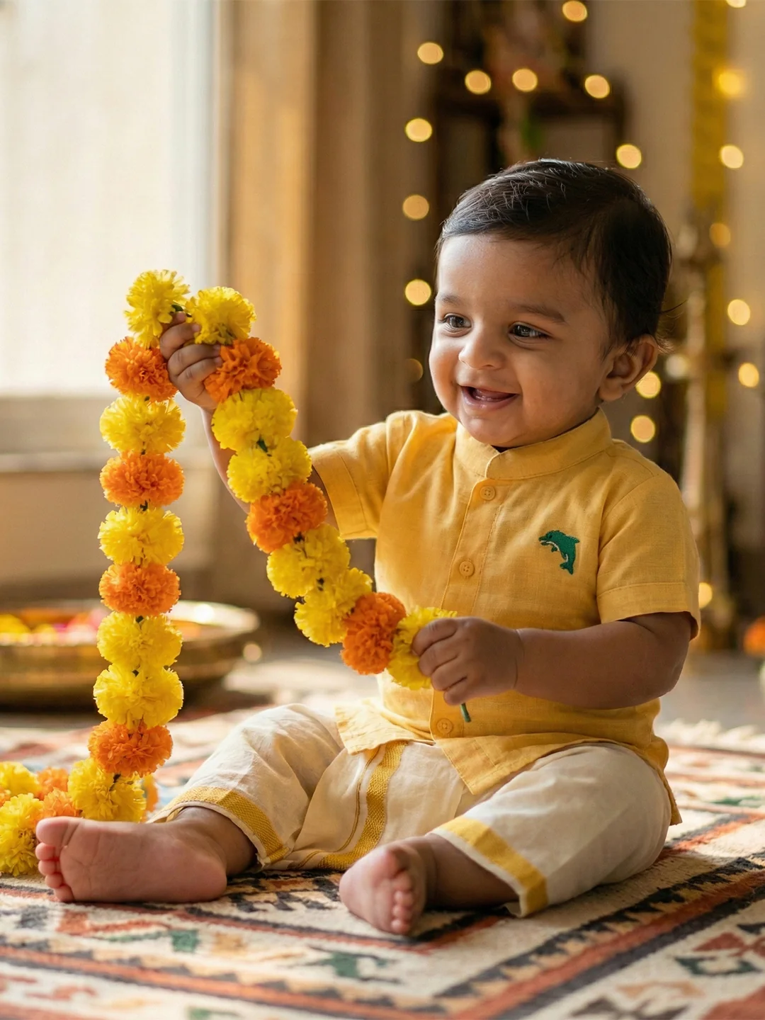 Born Baby Shirt with Pant and Panchakacham Set Yellow G18 - Image 2