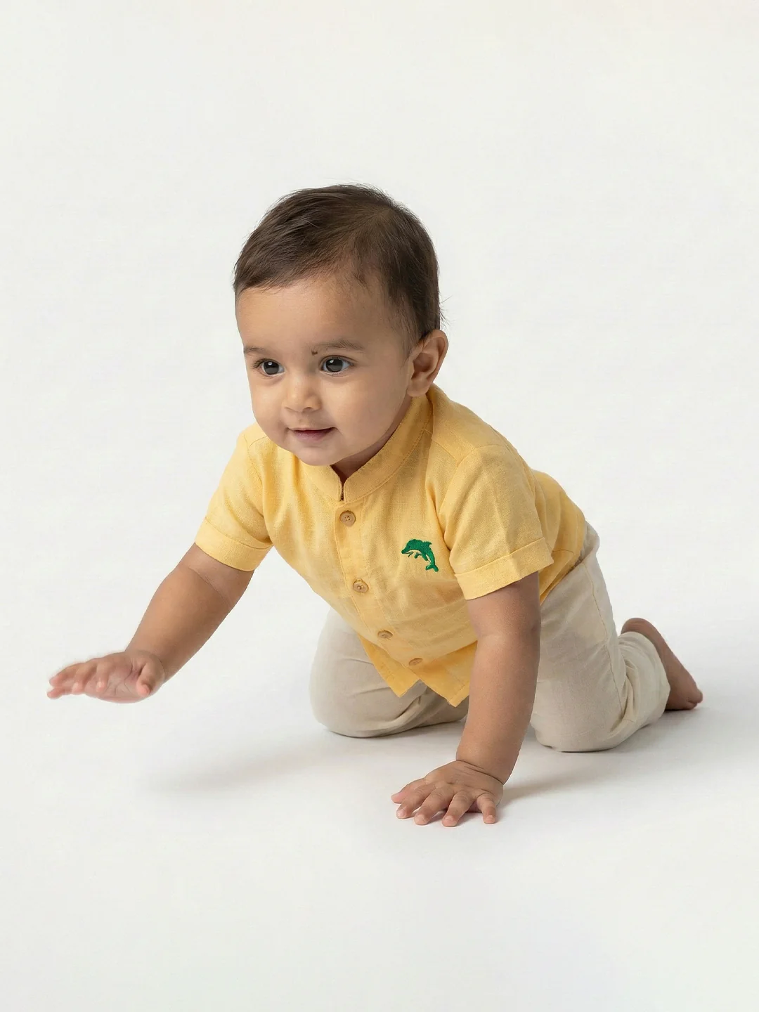 Born Baby Shirt with Pant and Panchakacham Set Yellow G18 - Image 3