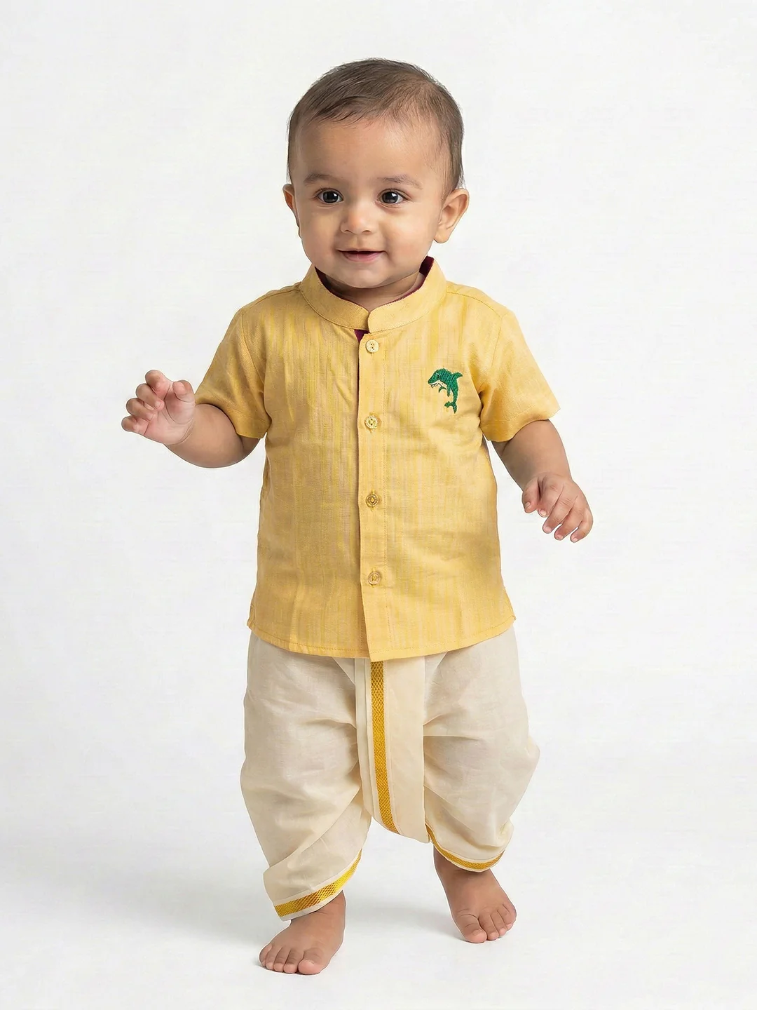 Born Baby Shirt with Pant and Panchakacham Set Yellow G18 - Image 4
