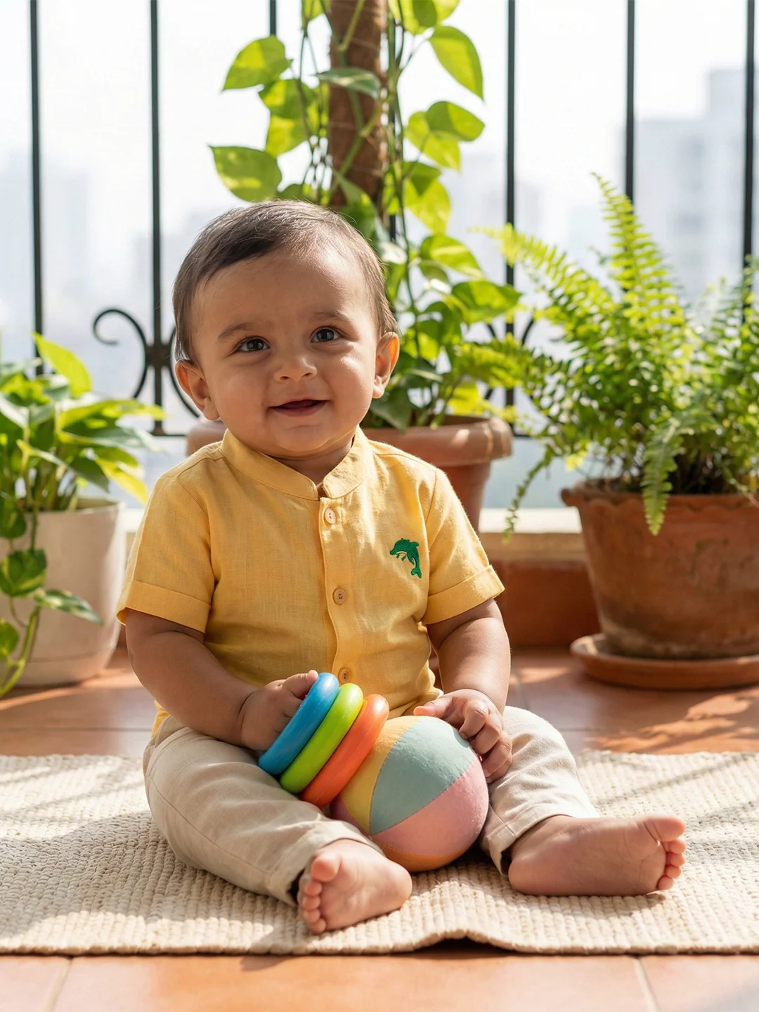 Born Baby Shirt with Pant and Panchakacham Set Yellow G18 - Image 5
