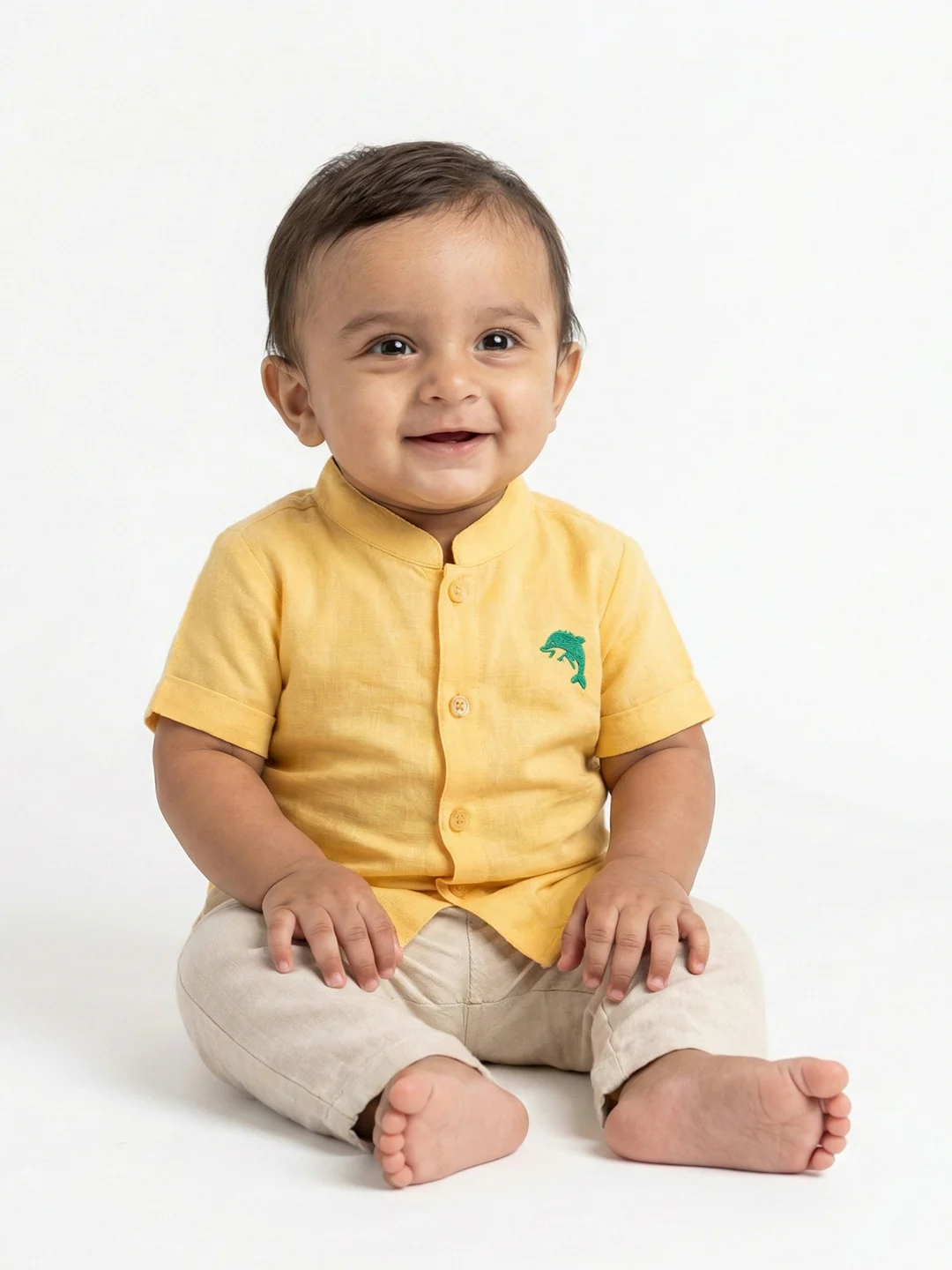 Born Baby Shirt with Pant and Panchakacham Set Yellow G18 - Image 6