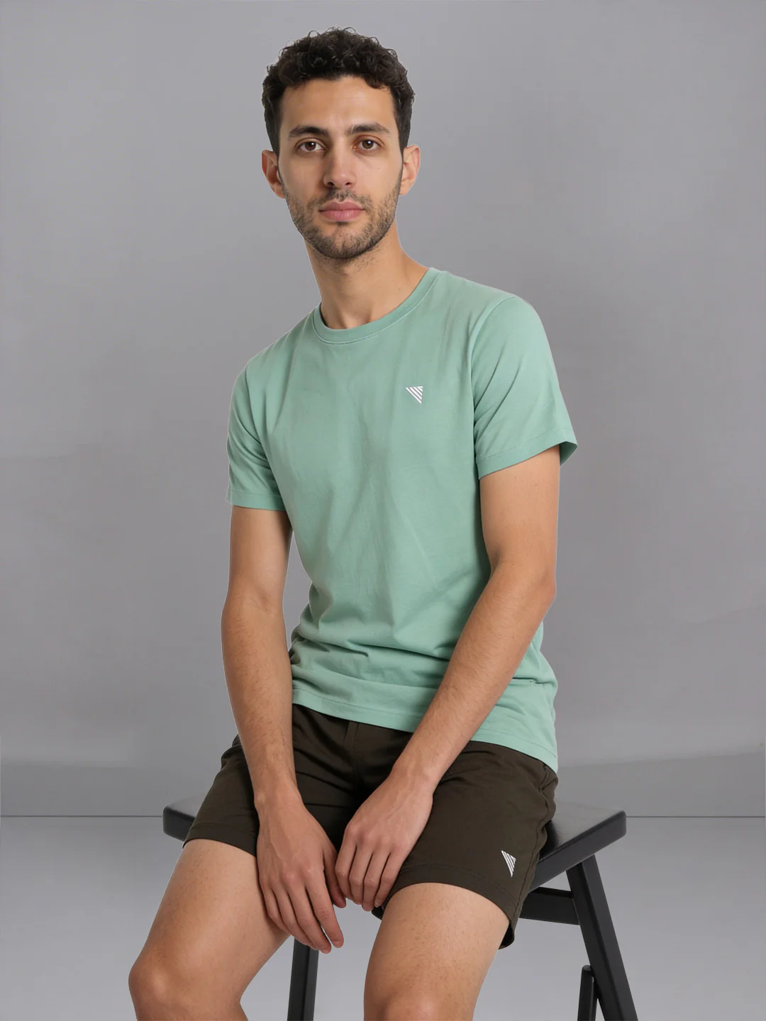 Olive Crew neck T-Shirt with Olive Green Shorts Combo ES7 - Image 2