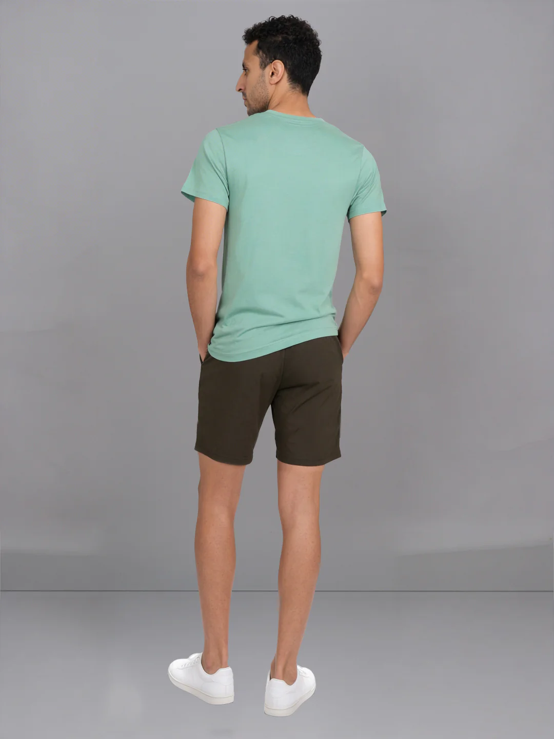 Olive Crew neck T-Shirt with Olive Green Shorts Combo ES7 - Image 3
