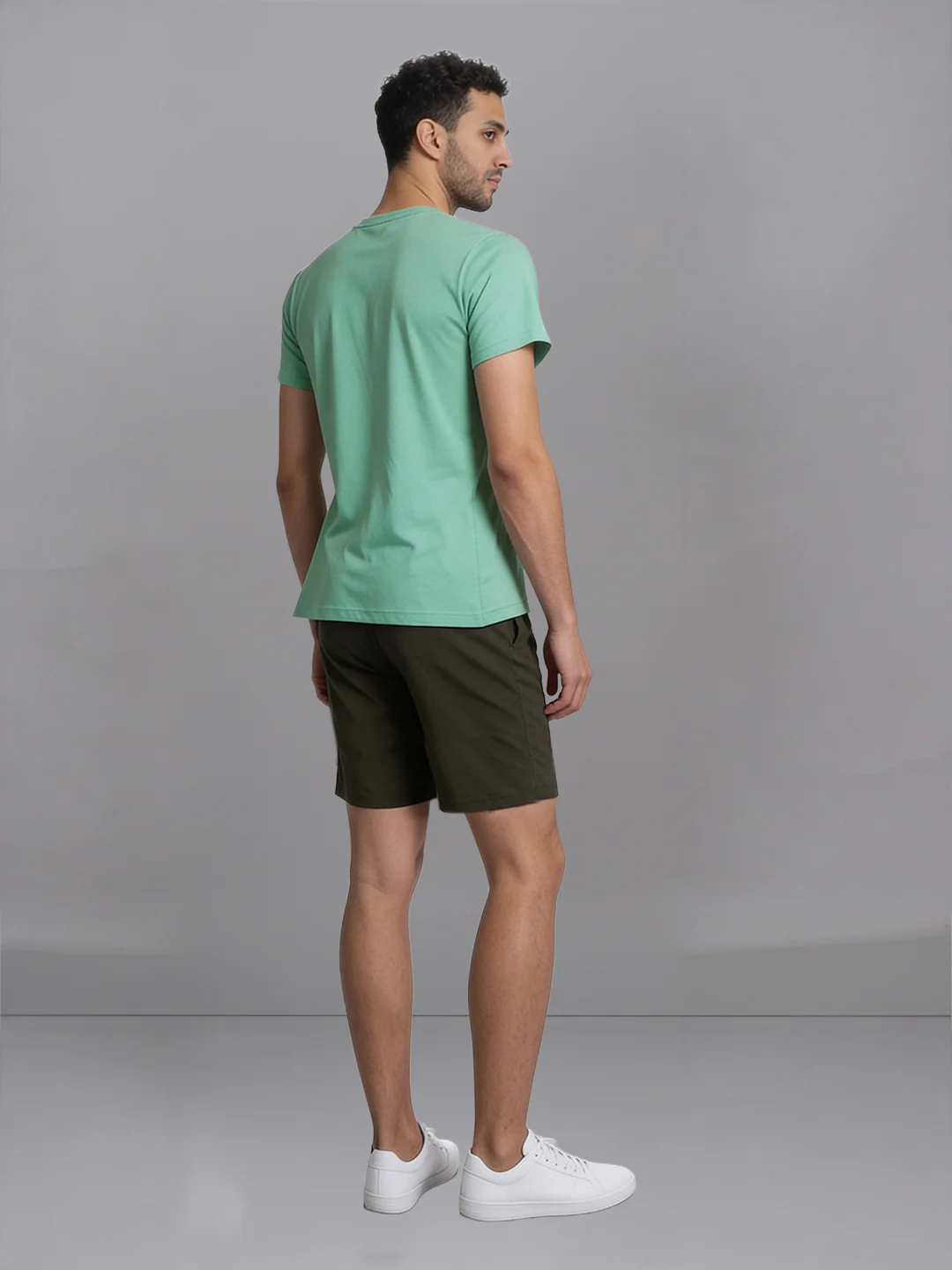 Olive Crew neck T-Shirt with Olive Green Shorts Combo ES7 - Image 4