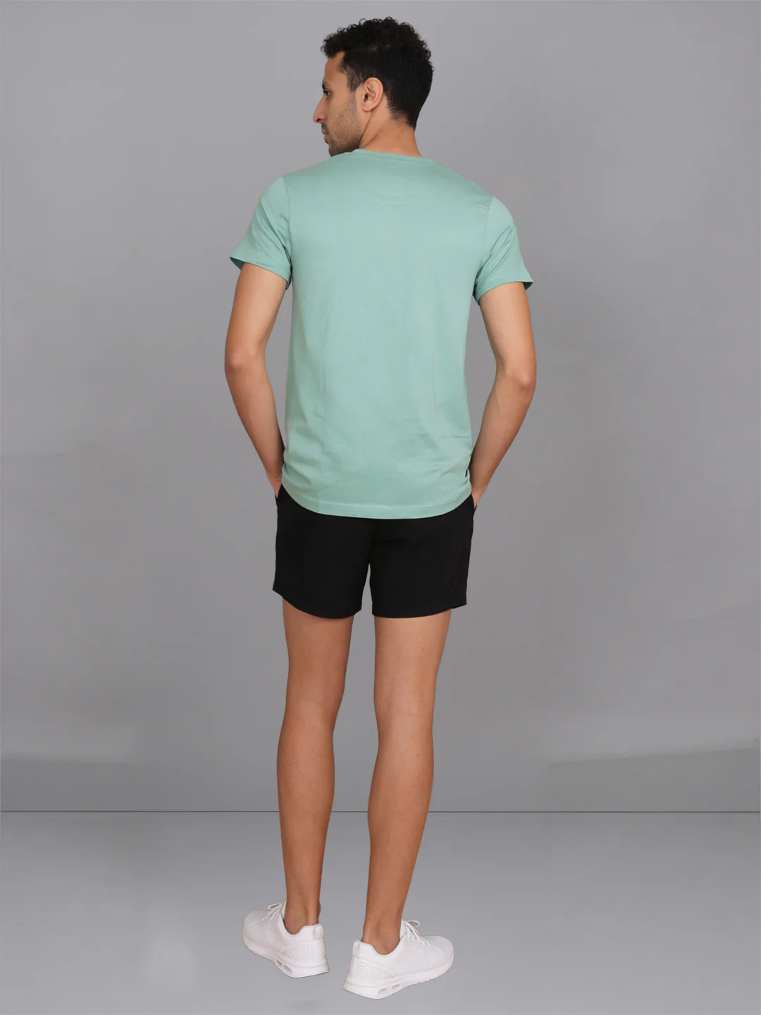 Olive Green Crew neck T-Shirt with Black Shorts Combo ES1 - Image 3