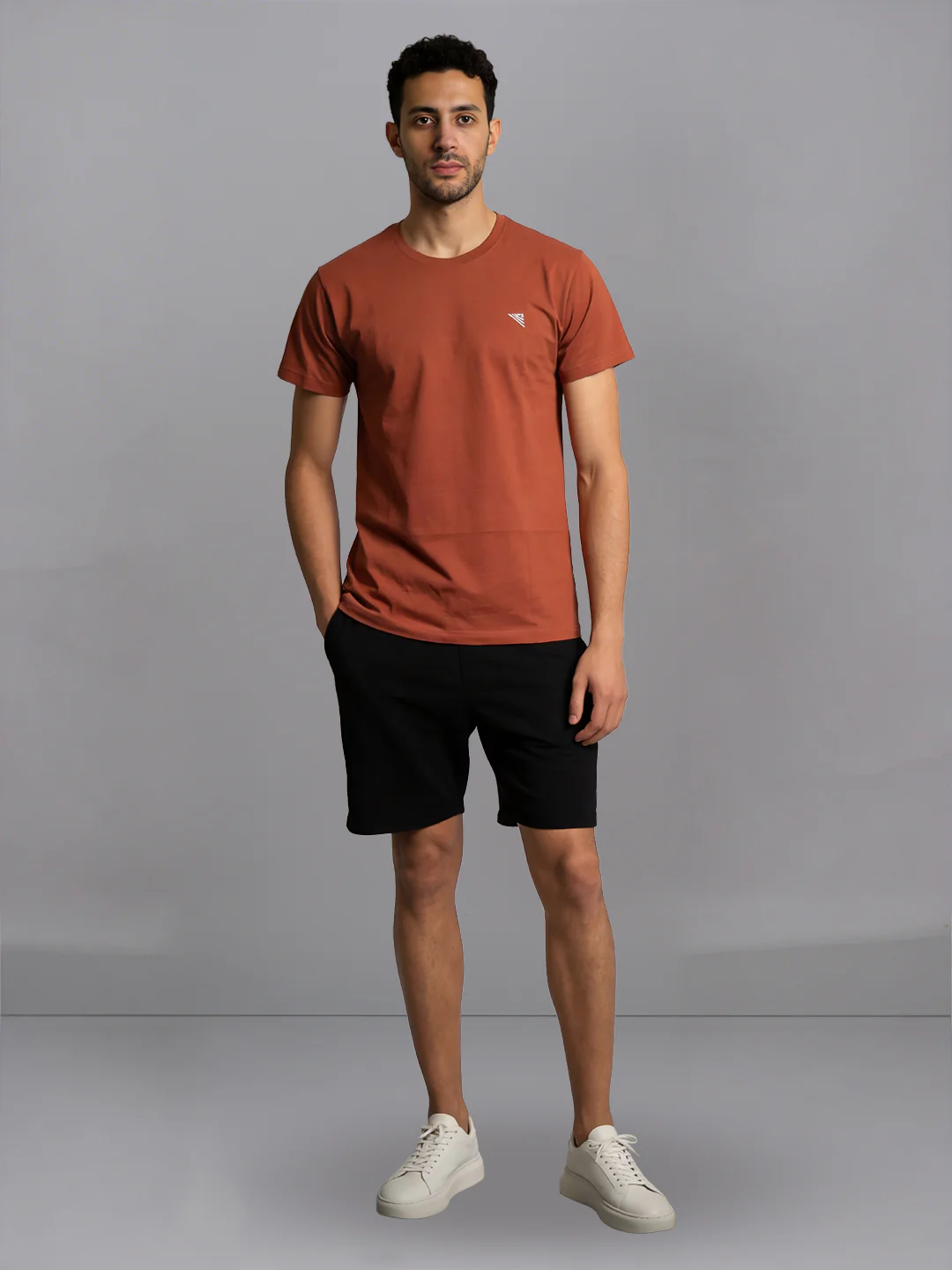Orange Crew neck T-Shirt with Black Shorts Combo ES1