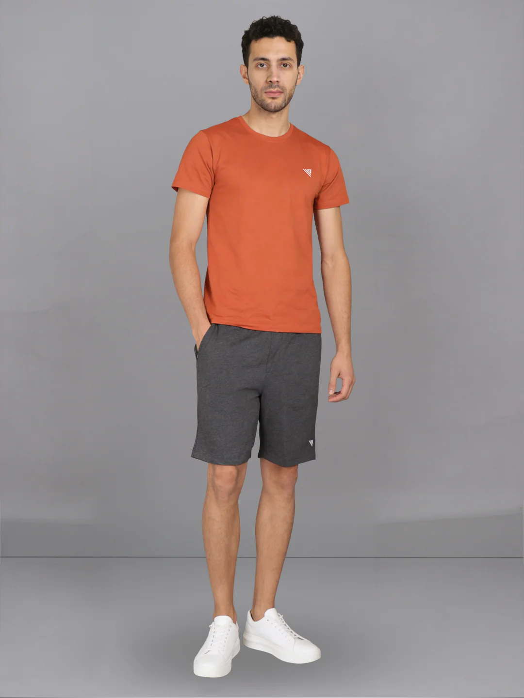 Orange Crew neck T-Shirt with Charcoal Shorts Combo ES8