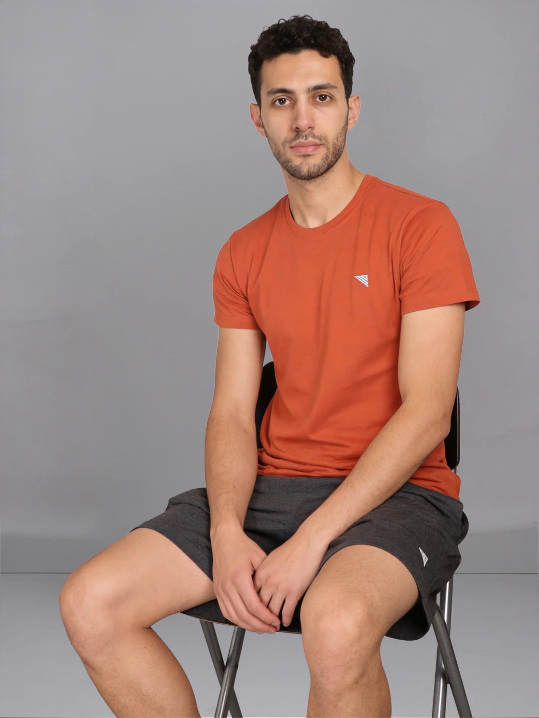 Orange Crew neck T-Shirt with Charcoal Shorts Combo ES8 - Image 2