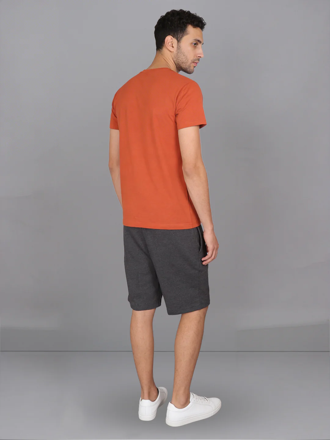 Orange Crew neck T-Shirt with Charcoal Shorts Combo ES8 - Image 3