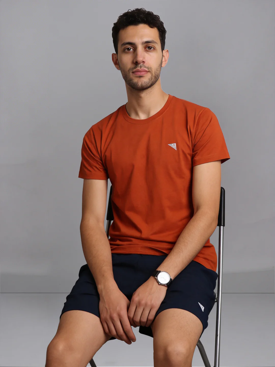 Orange Crew neck T-Shirt with Navy Shorts Combo ES2 - Image 2