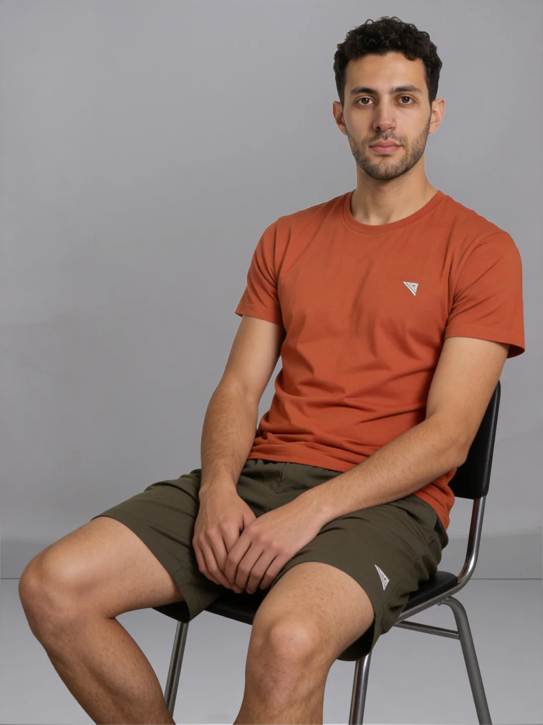 Orange Crew neck T-Shirt with Olive Green Shorts Combo ES7 - Image 2