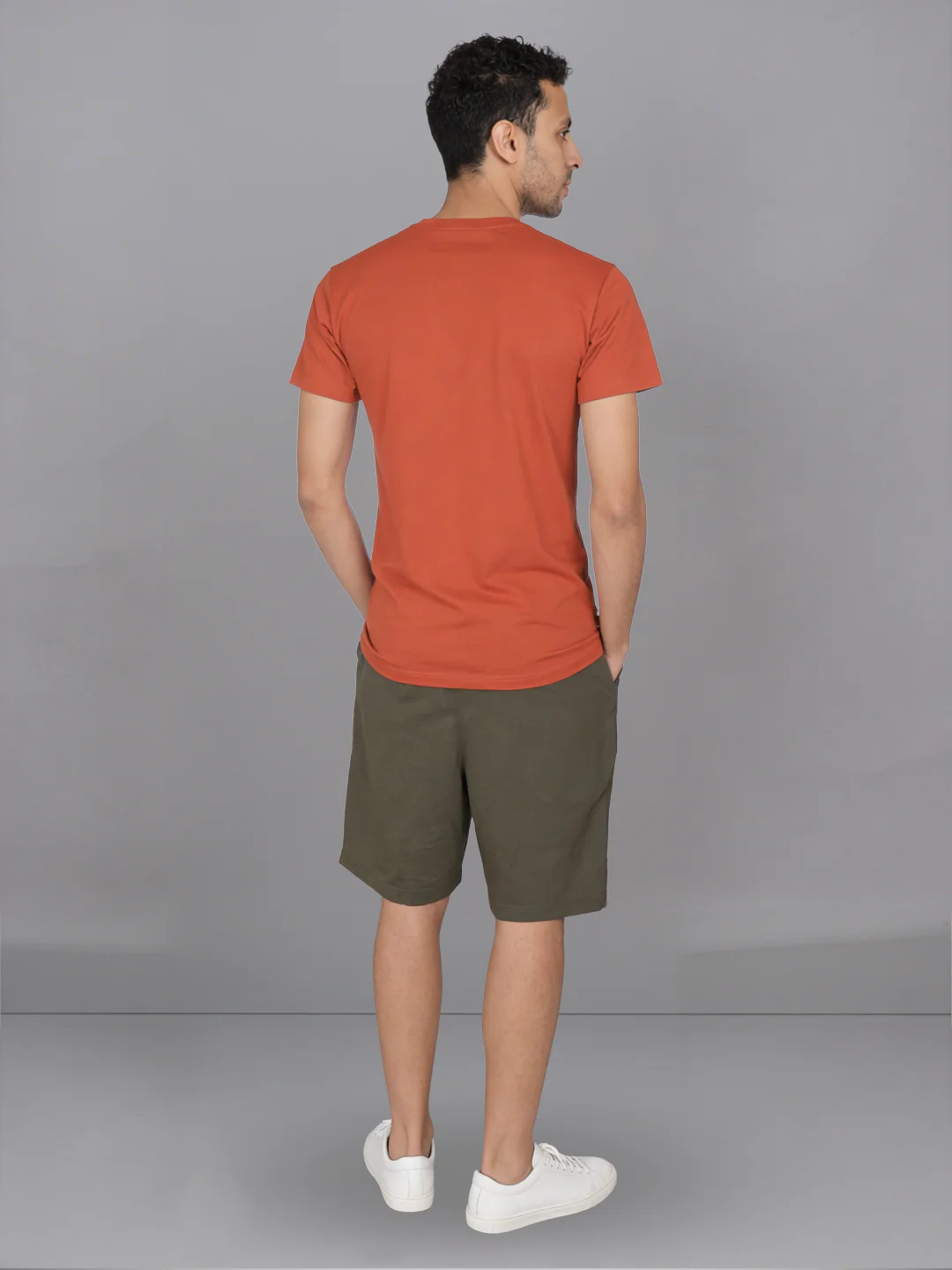 Orange Crew neck T-Shirt with Olive Green Shorts Combo ES7 - Image 3