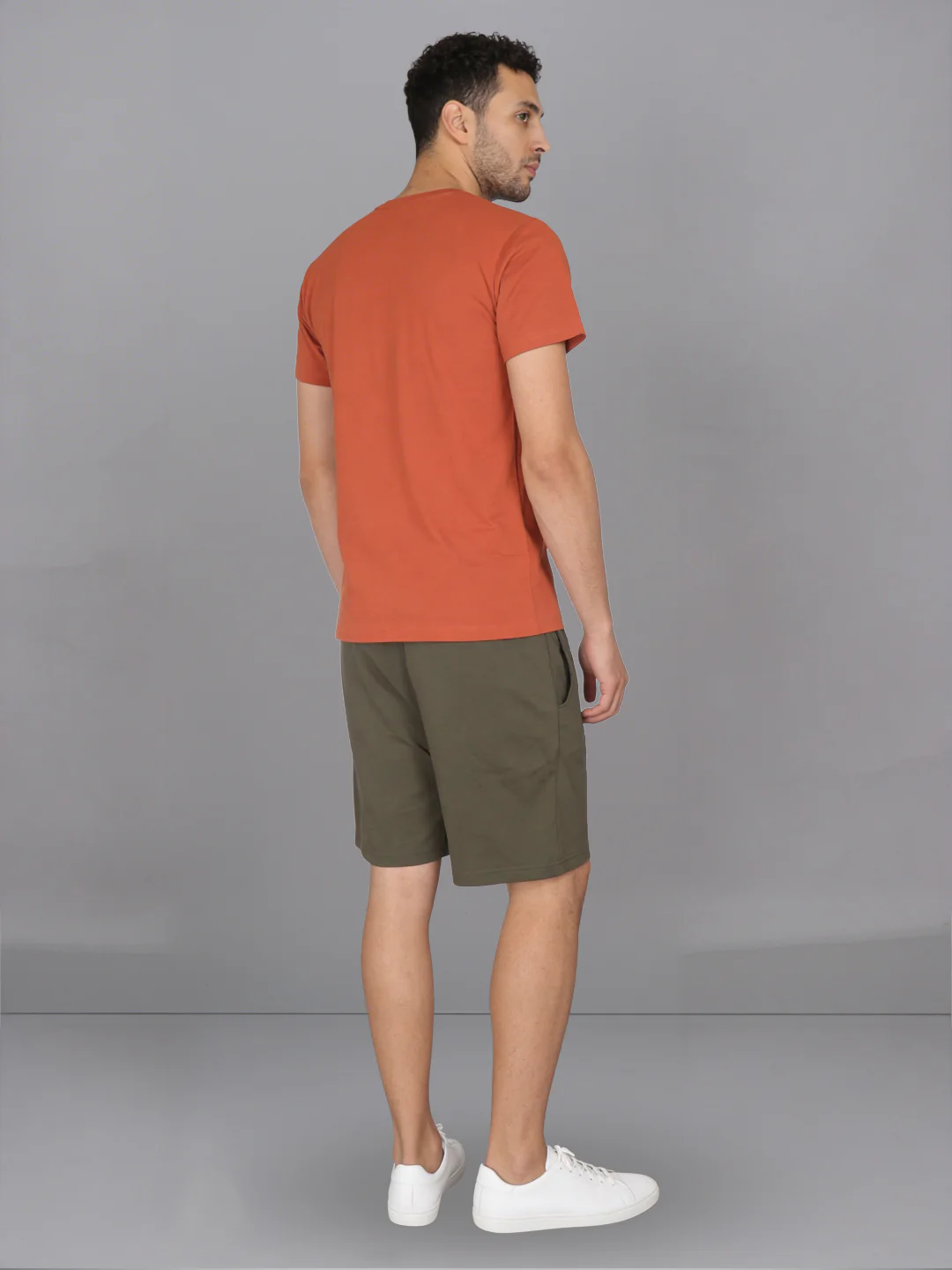 Orange Crew neck T-Shirt with Olive Green Shorts Combo ES7 - Image 4