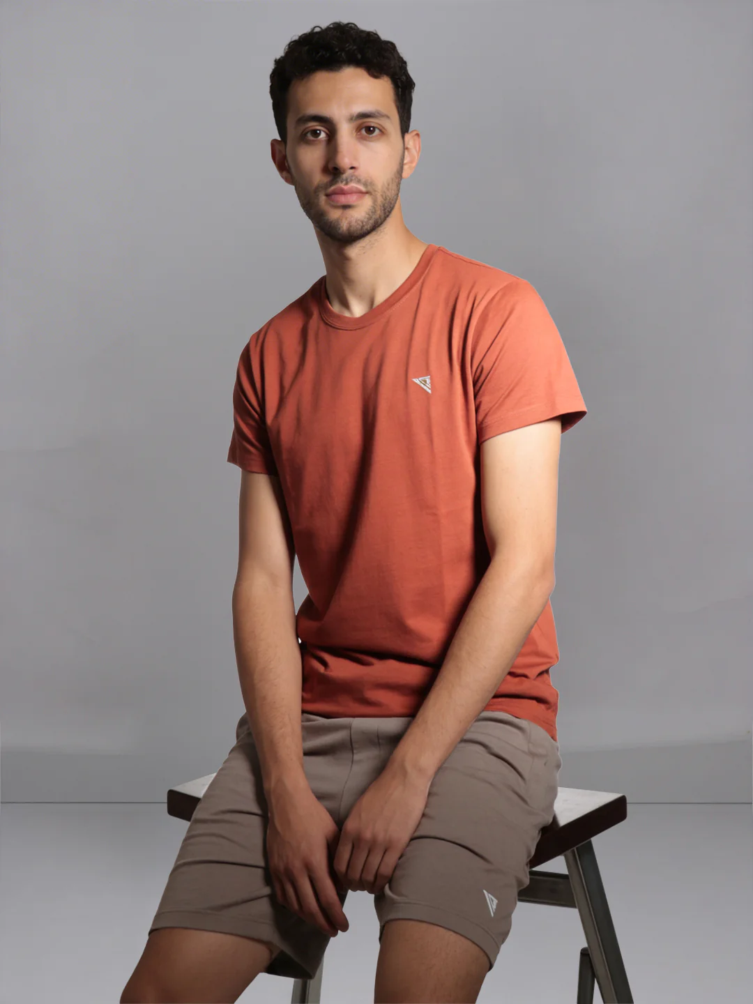 Orange Crew neck T-Shirt with Taupe Shorts Combo ES9 - Image 2