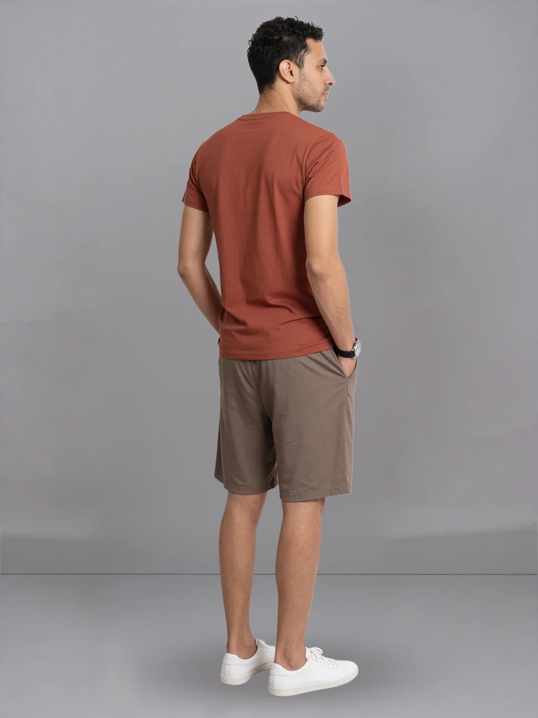 Orange Crew neck T-Shirt with Taupe Shorts Combo ES9 - Image 4