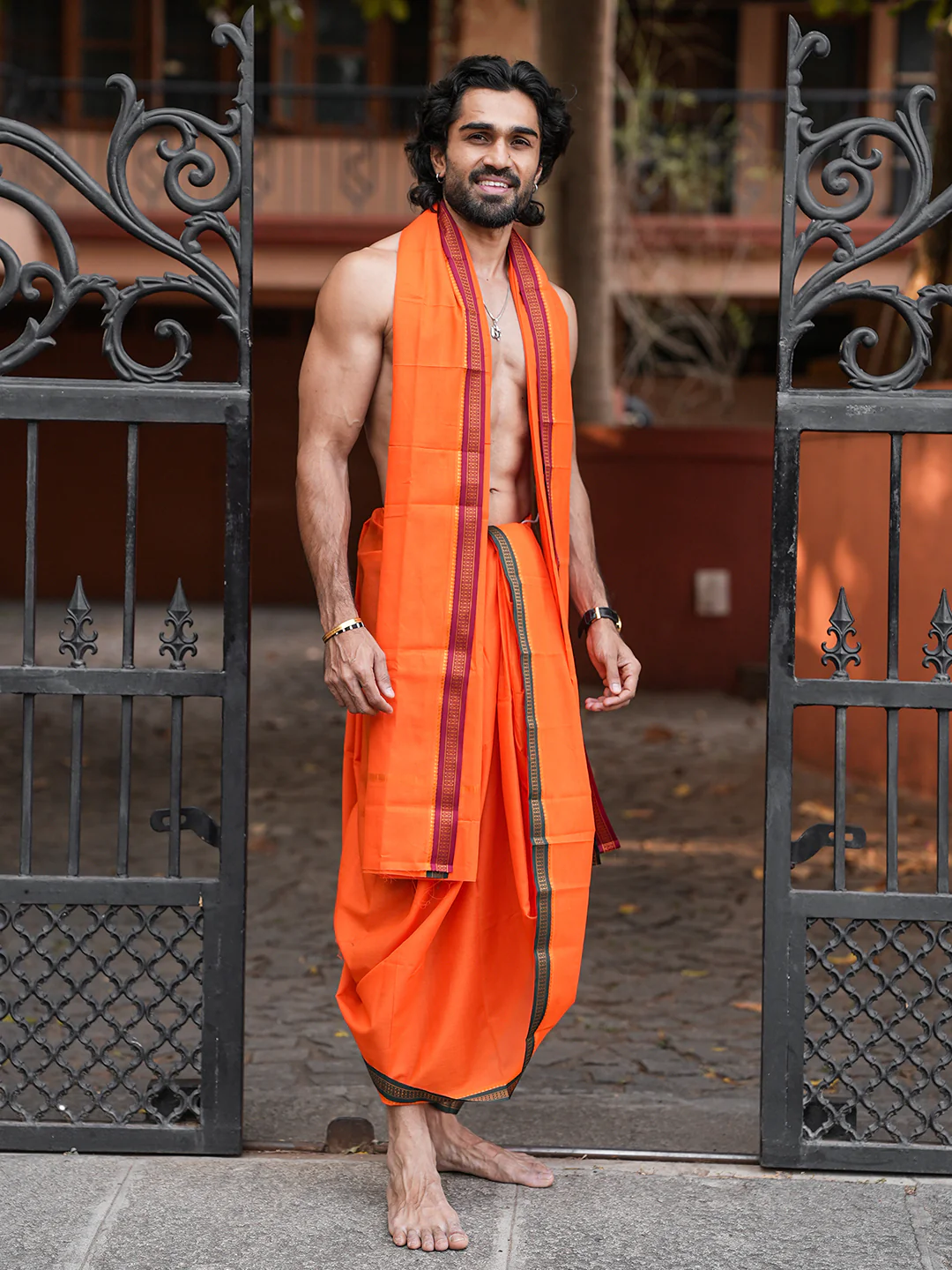 Panchakacham with Angavasthram Orange (9+5) Shreeman Pet - Image 4