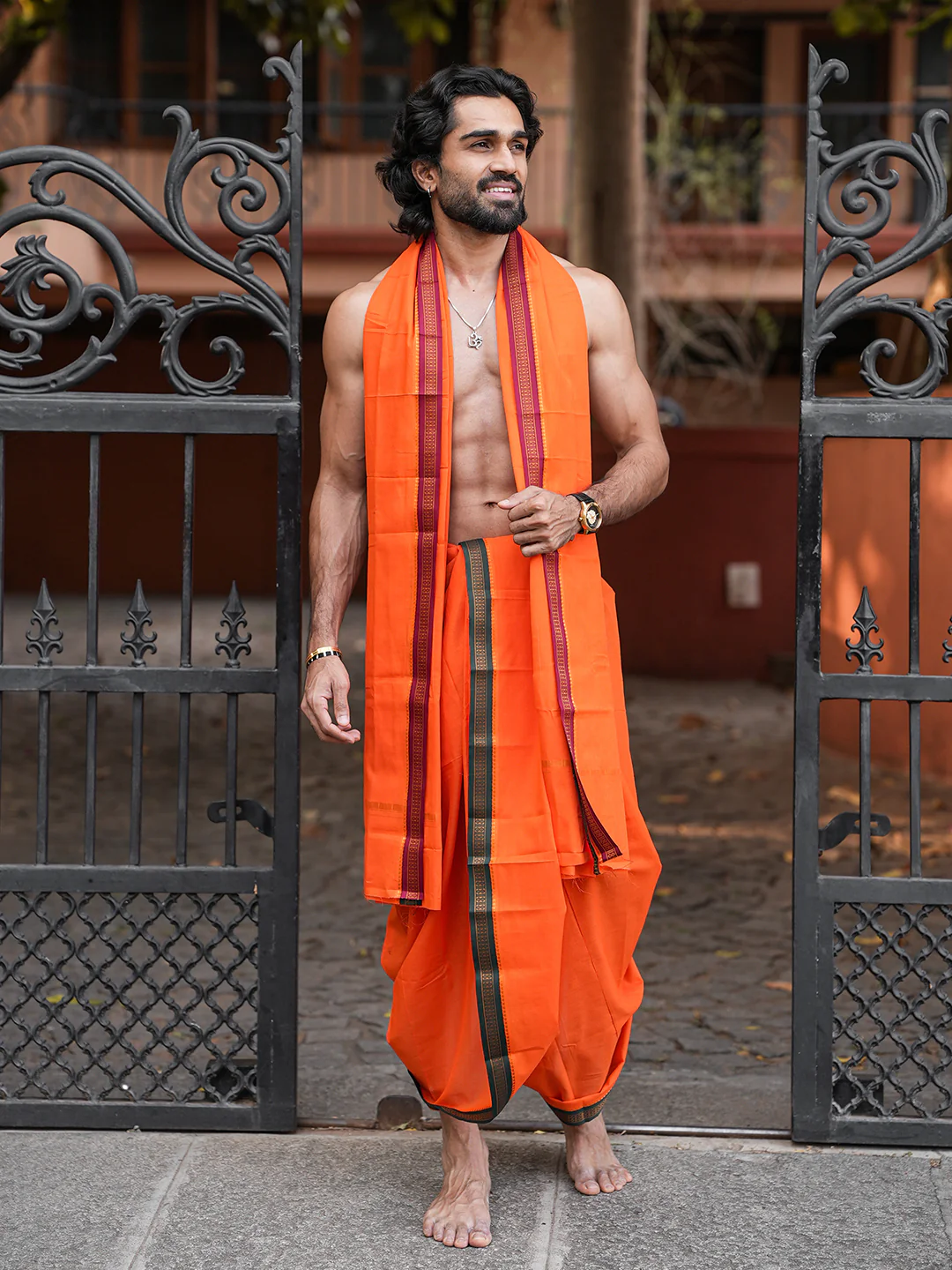 Panchakacham with Angavasthram Orange (9+5) Shreeman Pet - Image 8