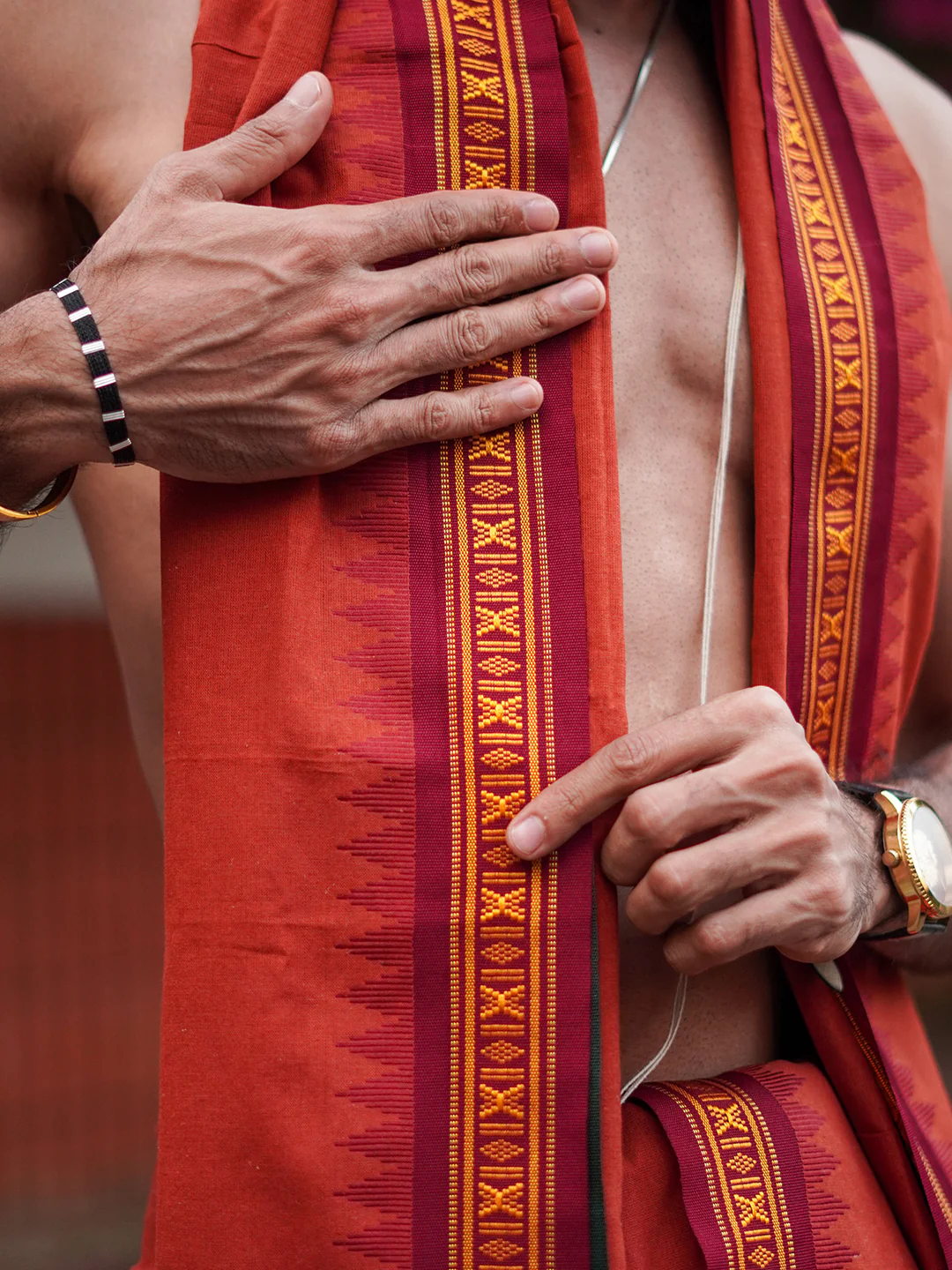 Panchakacham with Angavasthram Red (9+5) Shreeman Pet - Image 3