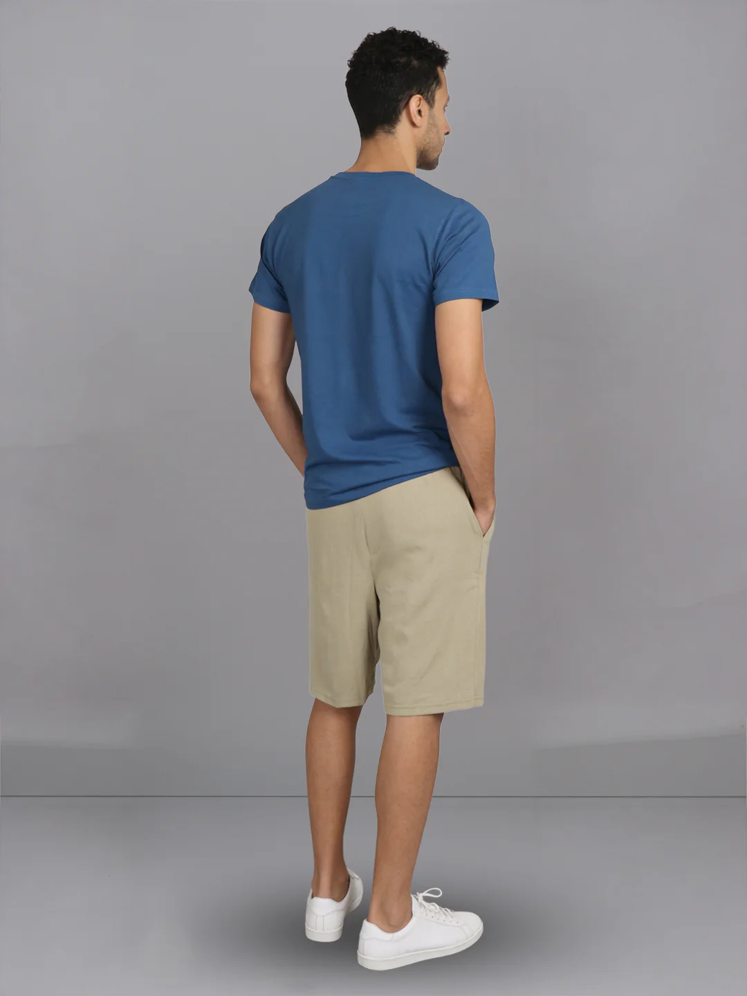 Petrol Blue Crew neck T-Shirt with Beige Shorts Combo ES6 - Image 3