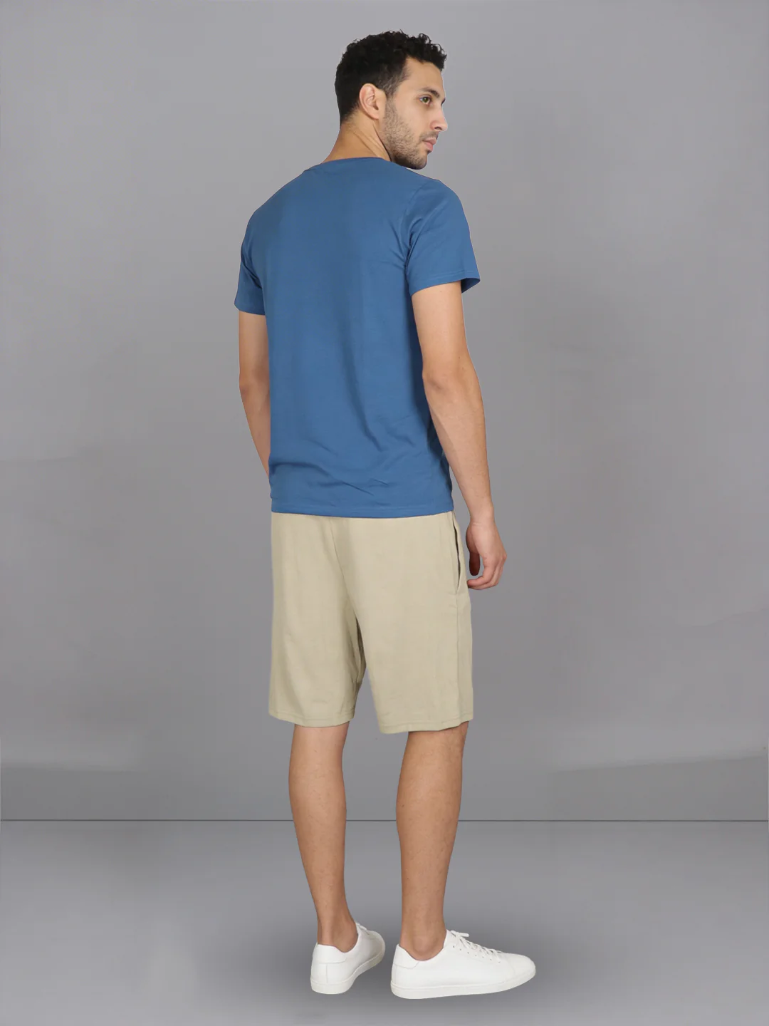 Petrol Blue Crew neck T-Shirt with Beige Shorts Combo ES6 - Image 4