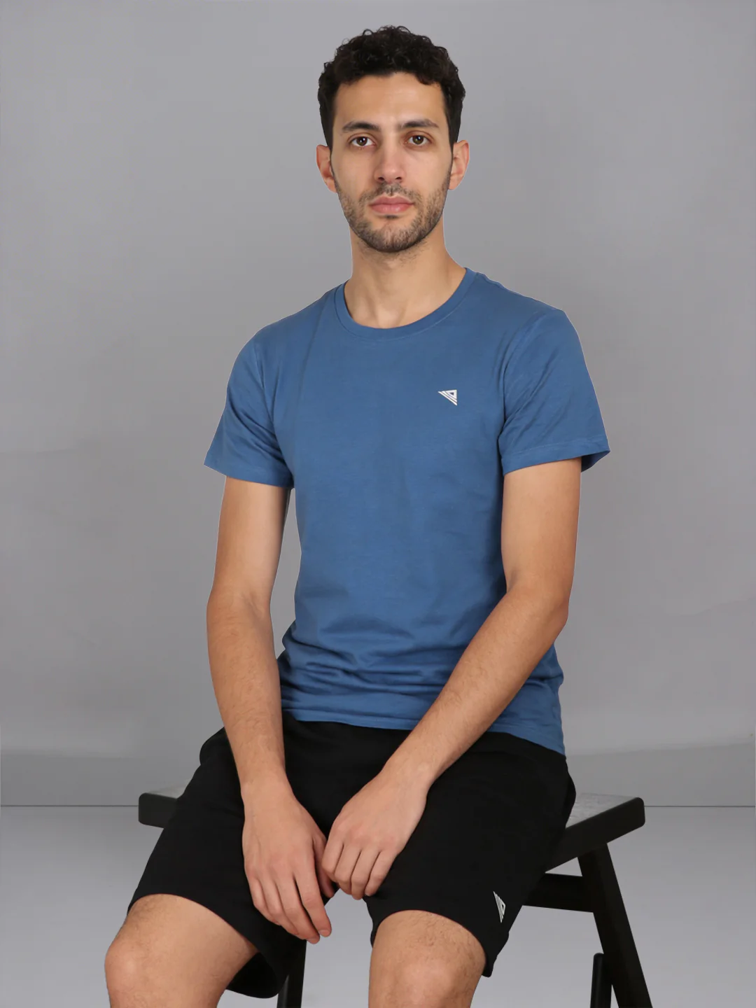 Petrol Blue Crew neck T-Shirt with Black Shorts Combo ES1 - Image 2