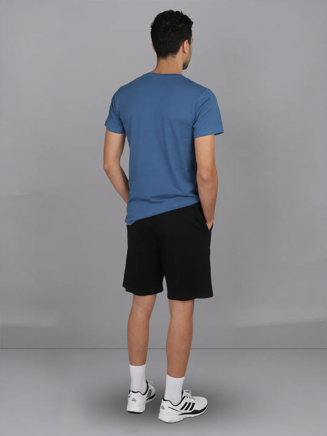 Petrol Blue Crew neck T-Shirt with Black Shorts Combo ES1 - Image 3