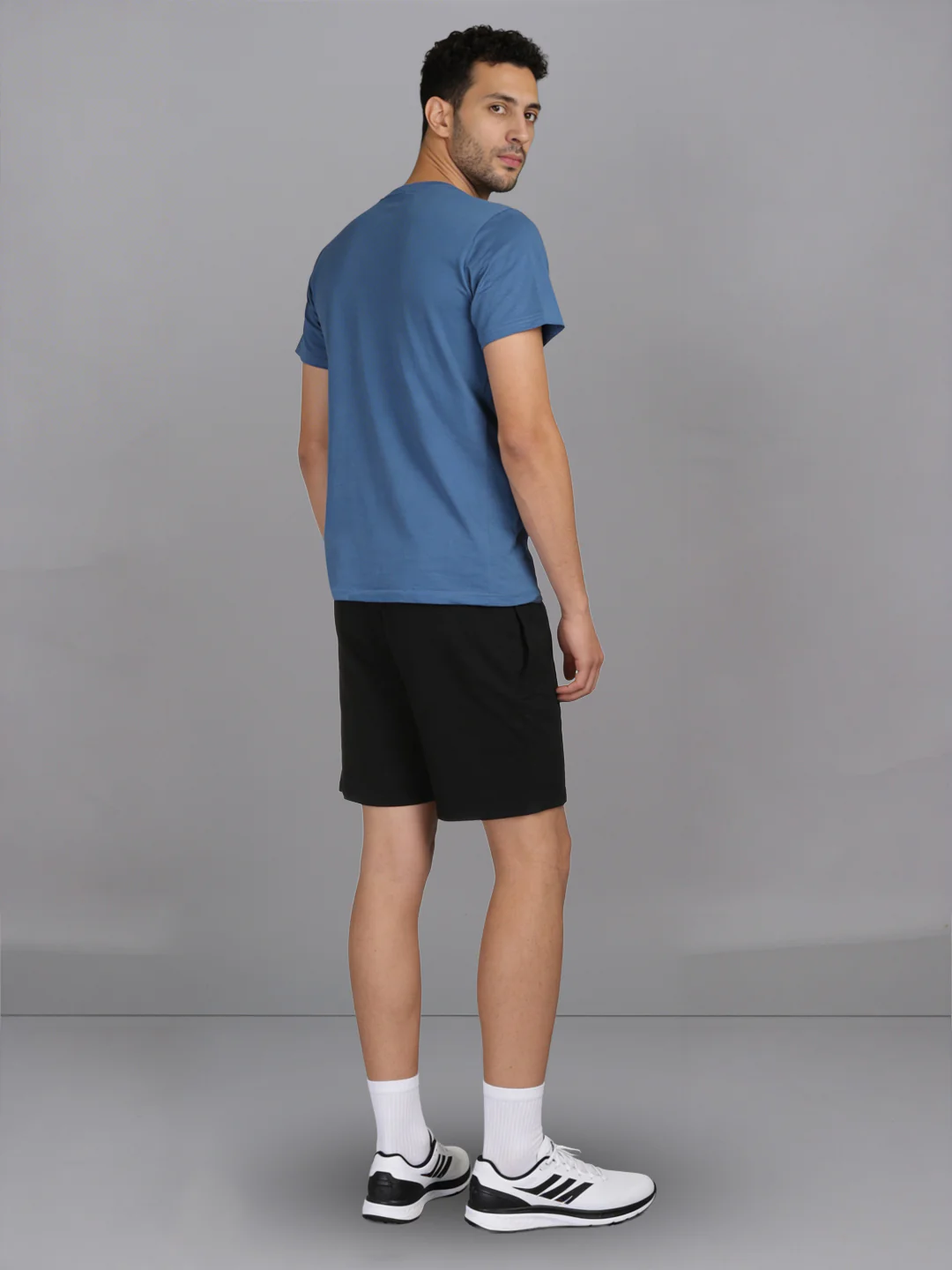 Petrol Blue Crew neck T-Shirt with Black Shorts Combo ES1 - Image 4