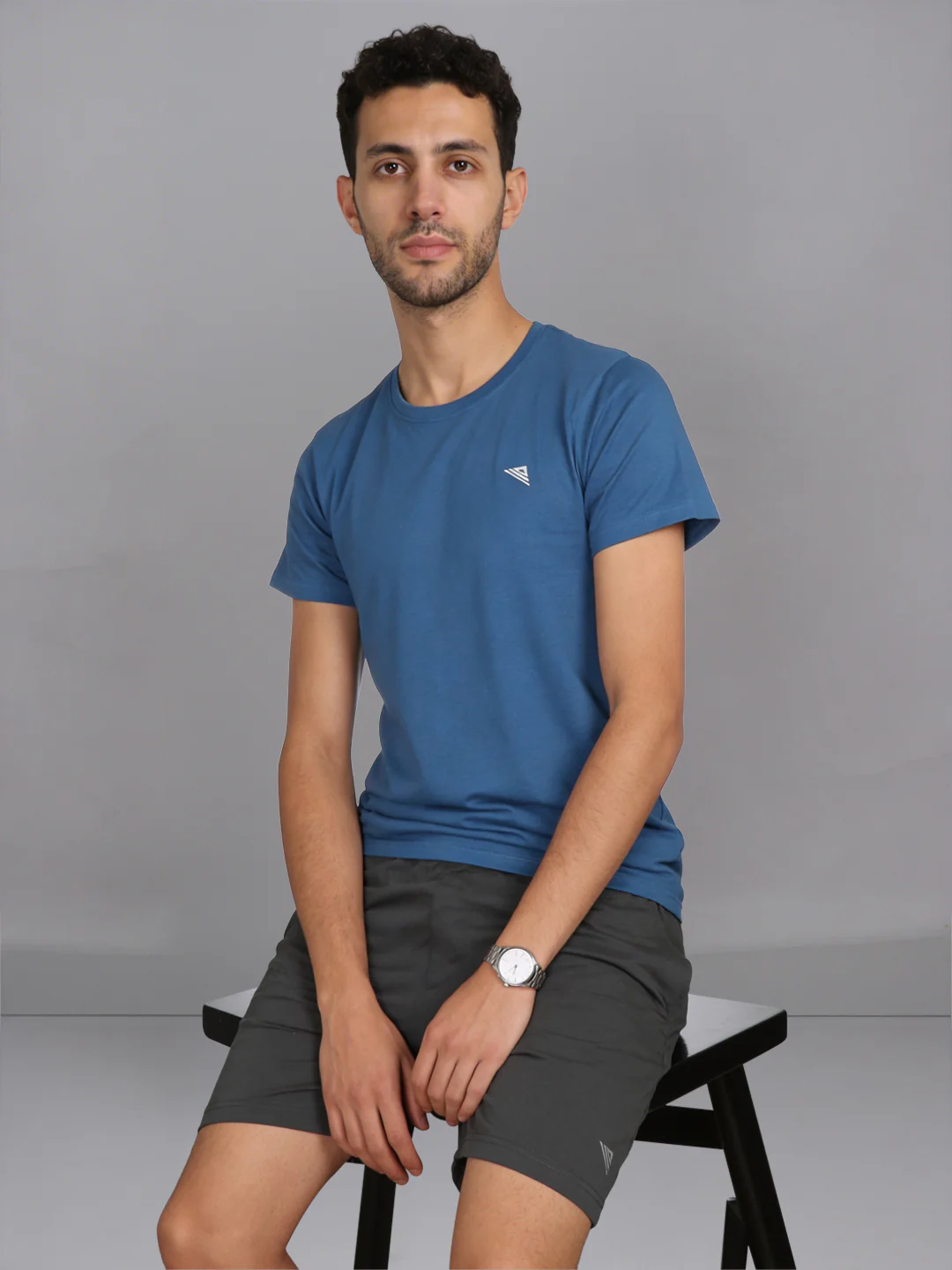 Petrol Blue Crew neck T-Shirt with Grey Shorts Combo ES5 - Image 2