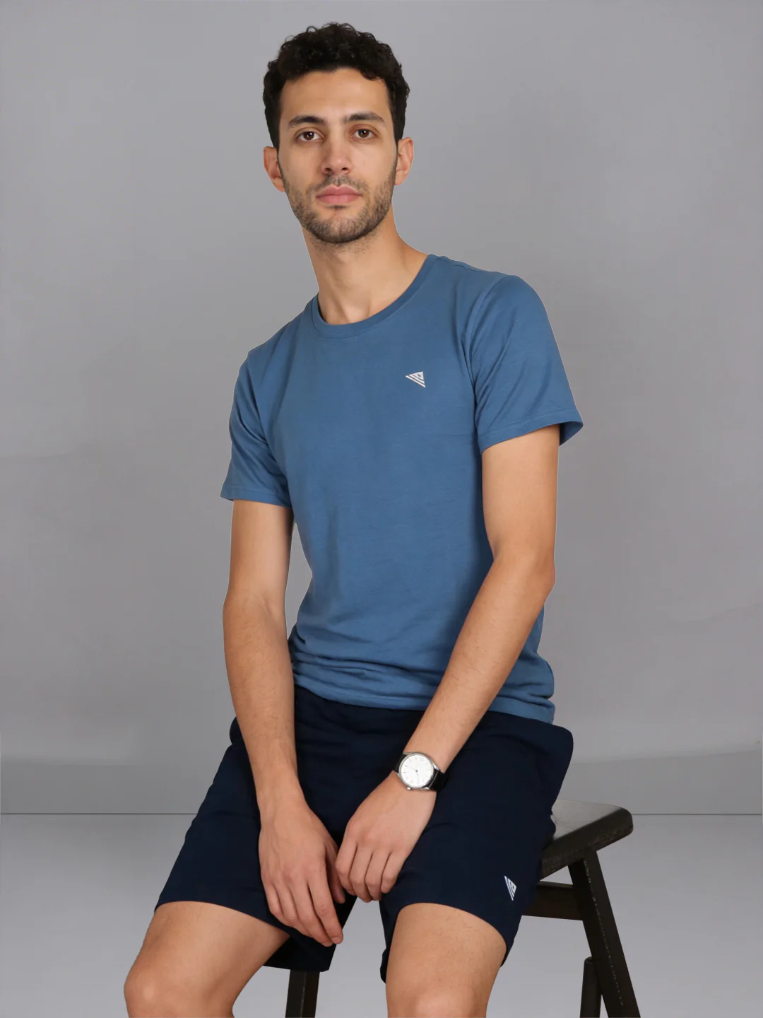Petrol Blue Crew neck T-Shirt with Navy Shorts Combo ES2 - Image 2