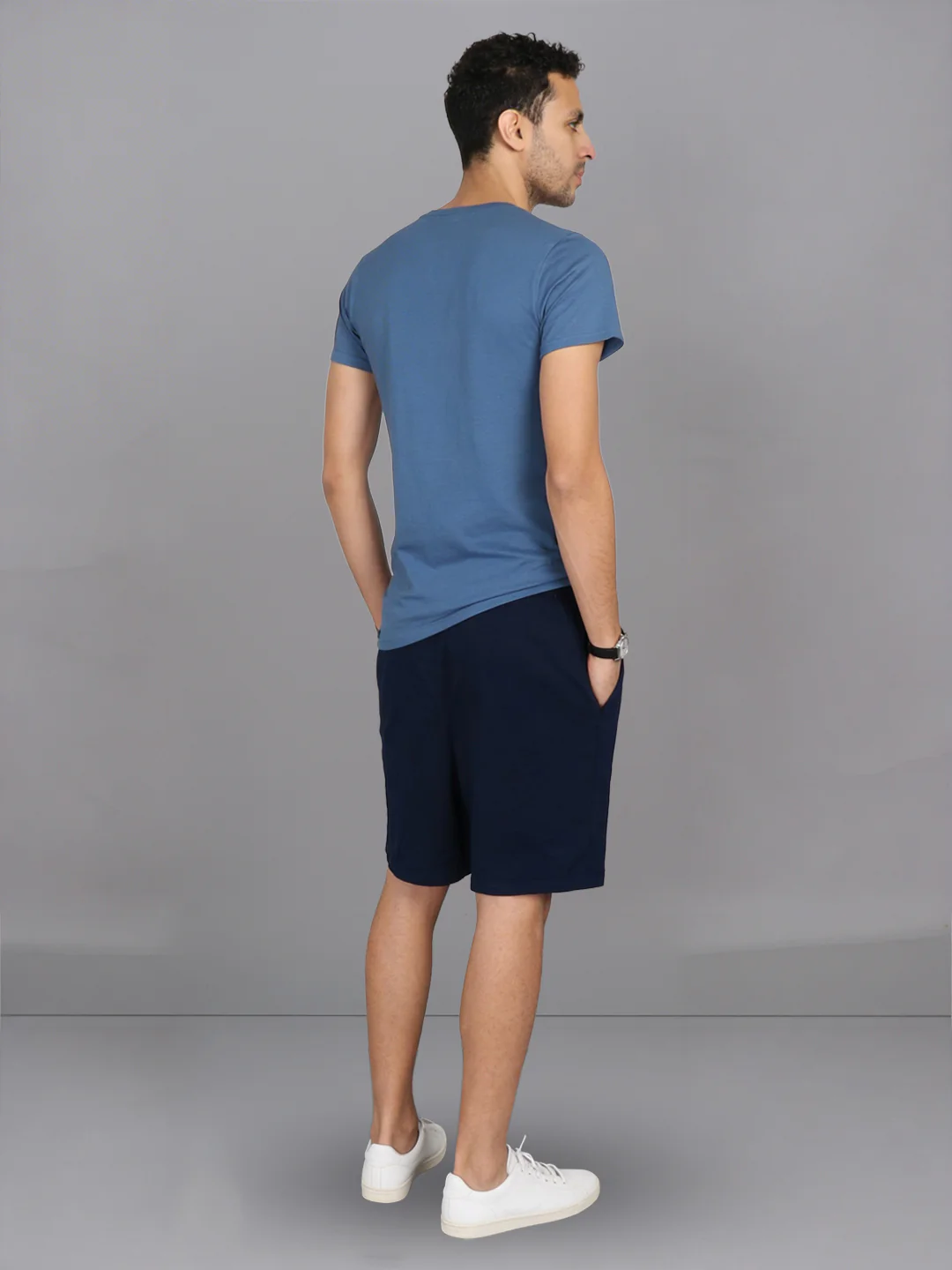 Petrol Blue Crew neck T-Shirt with Navy Shorts Combo ES2 - Image 3