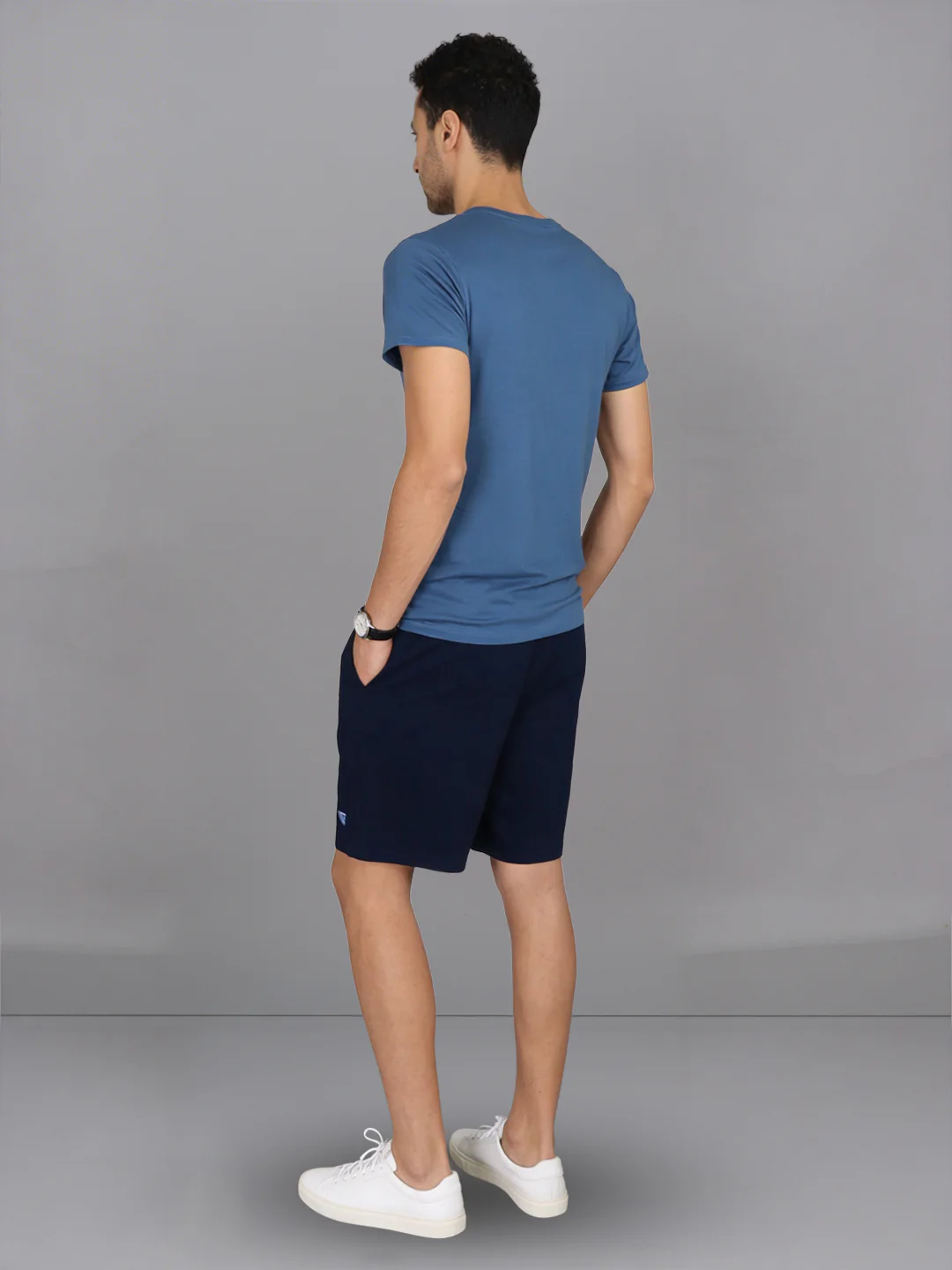 Petrol Blue Crew neck T-Shirt with Navy Shorts Combo ES2 - Image 4