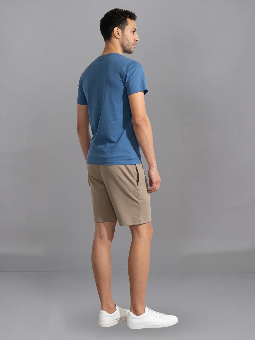 Petrol Blue Crew neck T-Shirt with Taupe Shorts Combo ES9 - Image 3