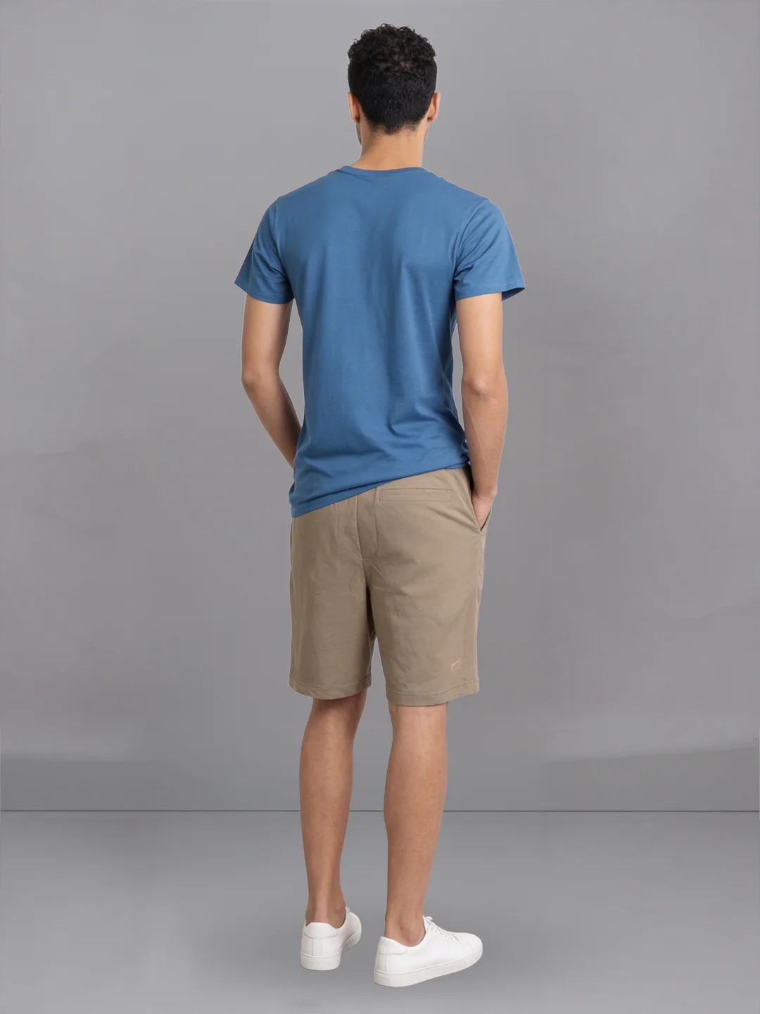 Petrol Blue Crew neck T-Shirt with Taupe Shorts Combo ES9 - Image 4