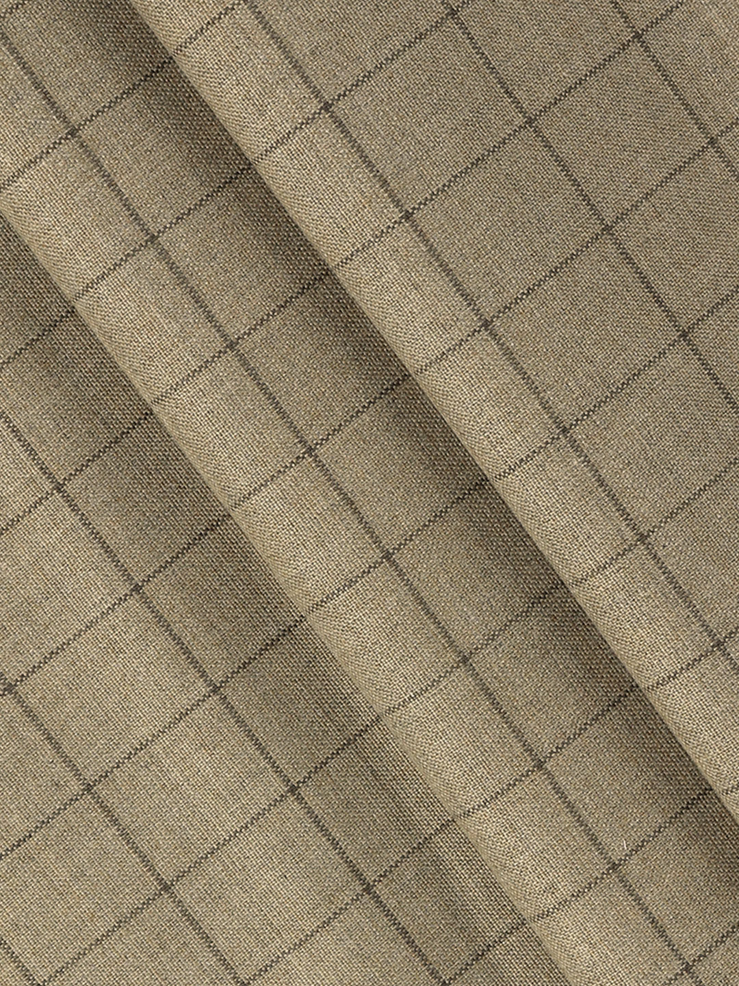 Poly Viscose Blend Checked Stretch Suiting Fabric Khaki Enable - Image 2