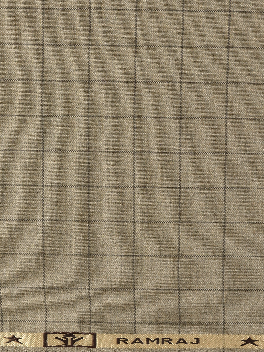 Poly Viscose Blend Checked Stretch Suiting Fabric Khaki Enable - Image 3